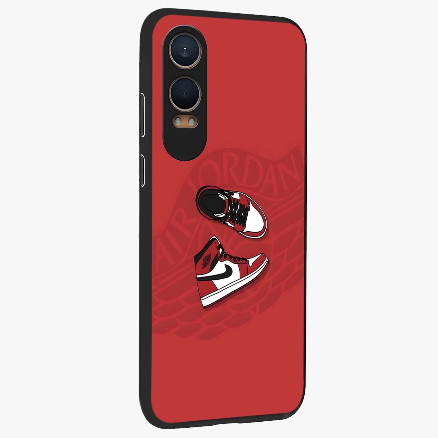 Classic Sneaker Float Glass Case for 1+Nord CE 4 Lite displayed upright for trendy sneaker visibility and premium finish.