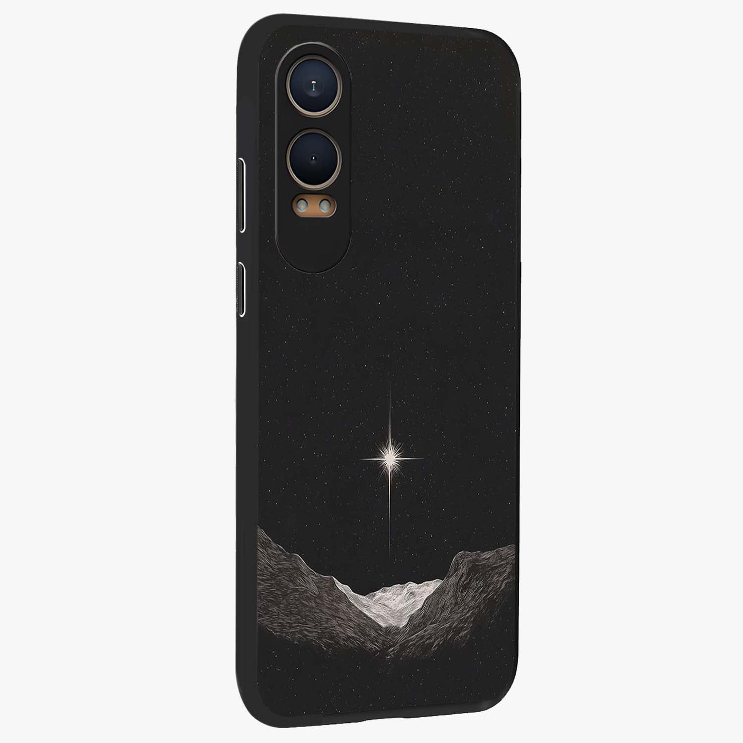 Cosmic Dream Night Glass Case for 1+Nord CE 4 Lite side perspective highlighting vibrant star detailing and premium build