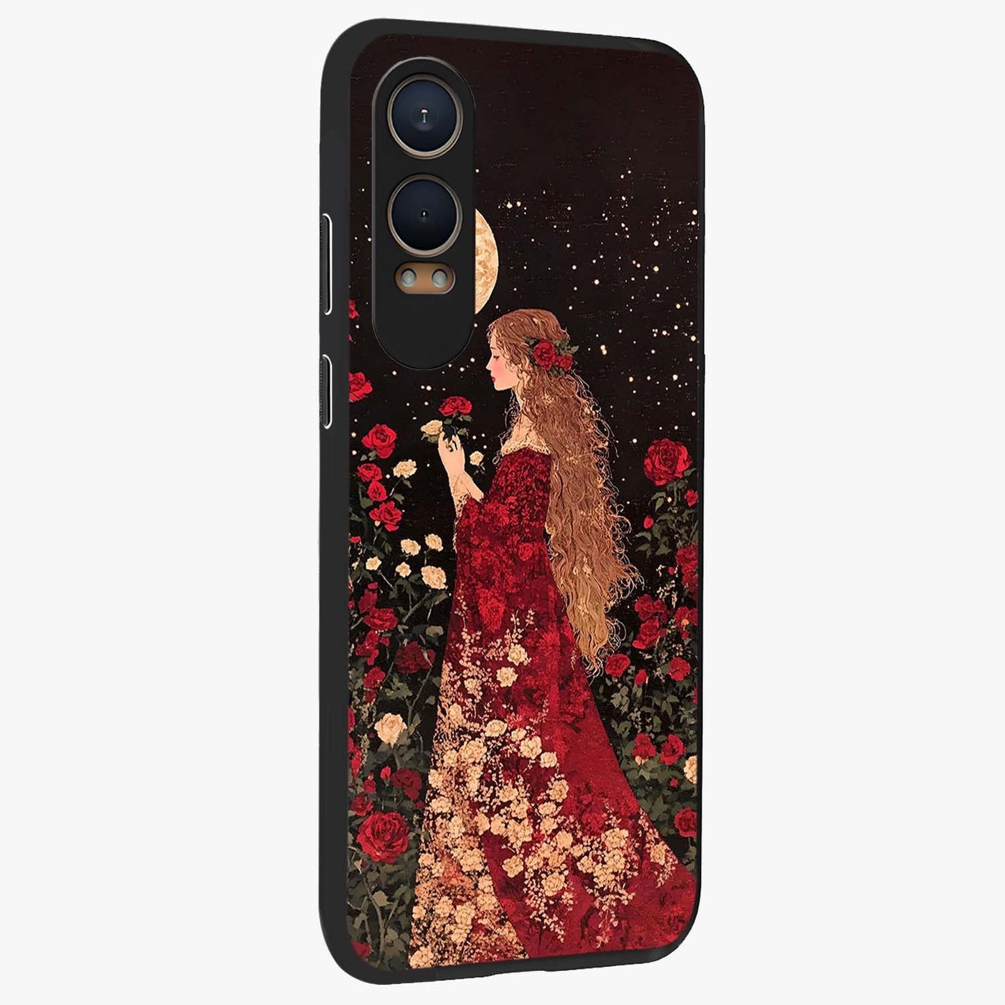 Crimson Dreams Glass Case for 1+Nord CE 4 Lite side perspective highlighting vibrant tones and premium edge detailing