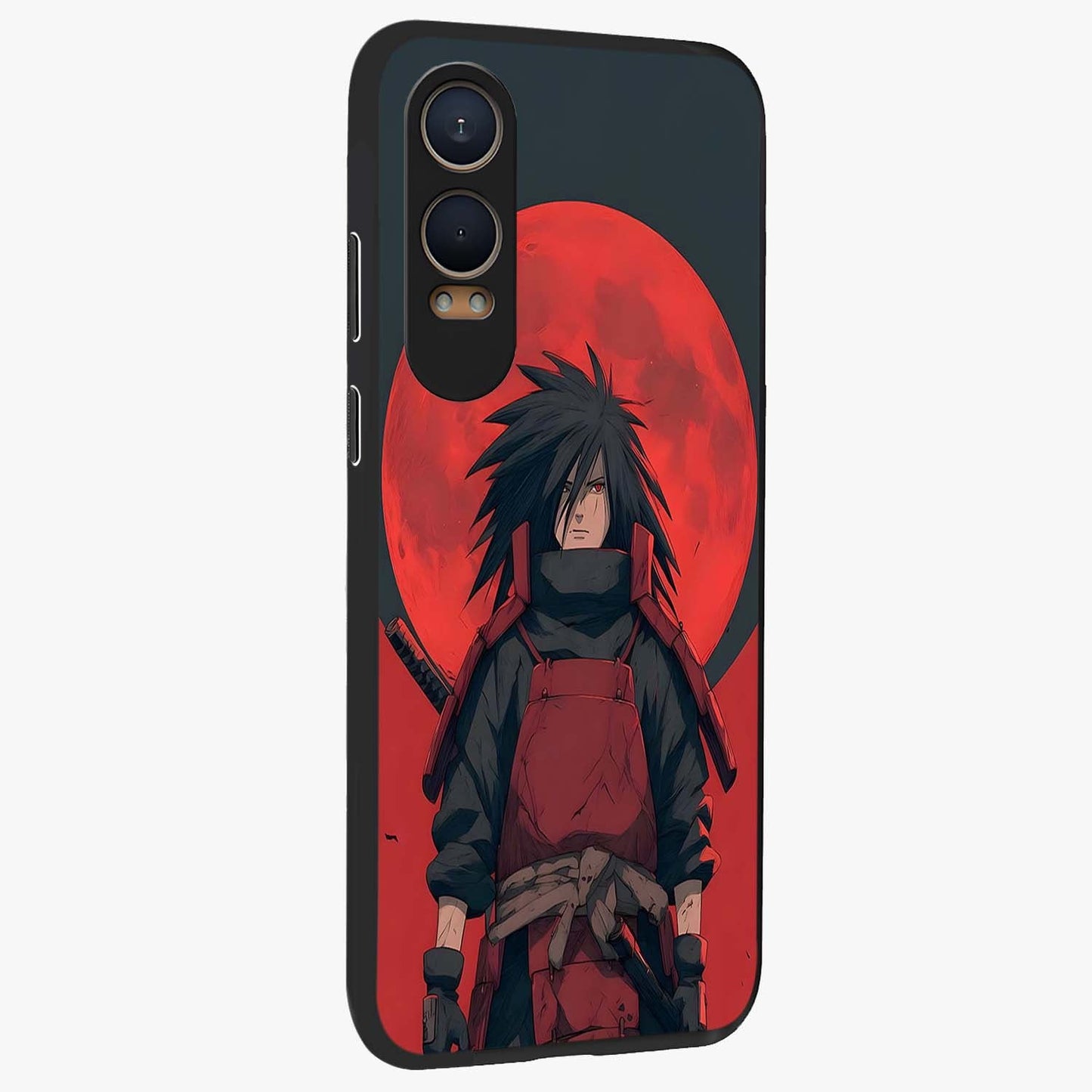 Crimson Moon Warlord Glass Case for 1+Nord CE 4 Lite side perspective highlighting powerful illustration details and sleek build