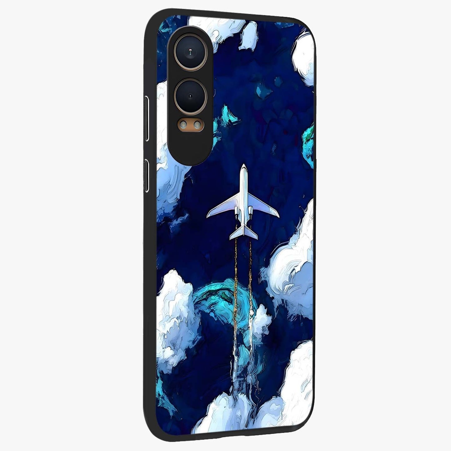 Dark Airplane Glass Case for 1+Nord CE 4 Lite side perspective highlighting sleek aviation detailing and premium build