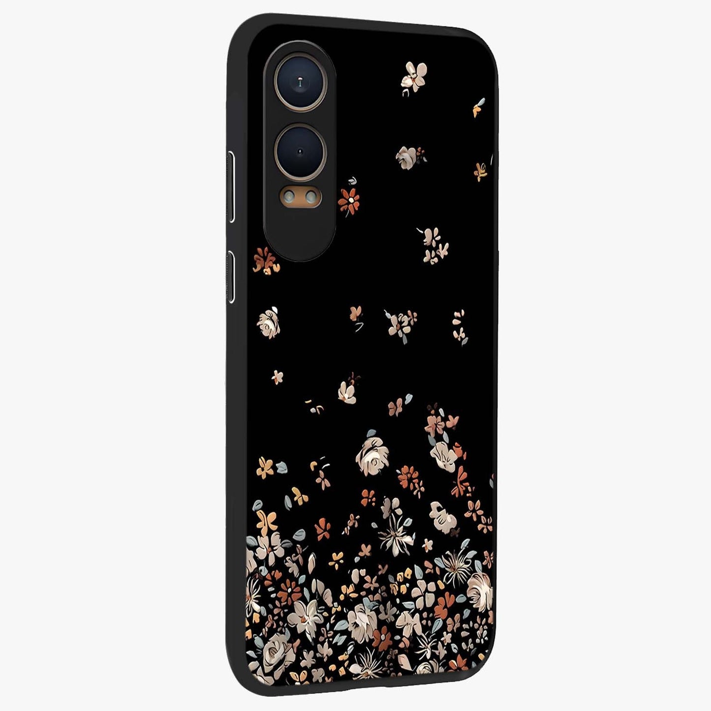 Dark Petal Aesthetic Glass Case for 1+Nord CE 4 Lite side perspective highlighting refined textures and premium edge finish
