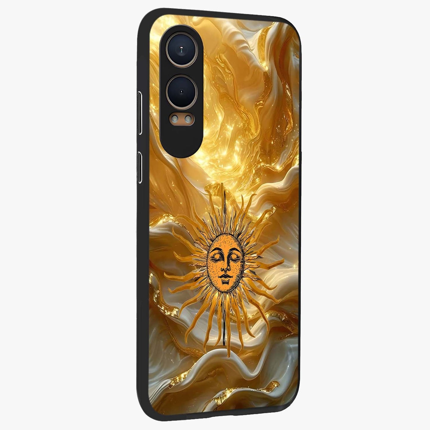 Eternal Golden Glow Glass Case for 1+Nord CE 4 Lite side perspective highlighting rich glow detailing and premium edges