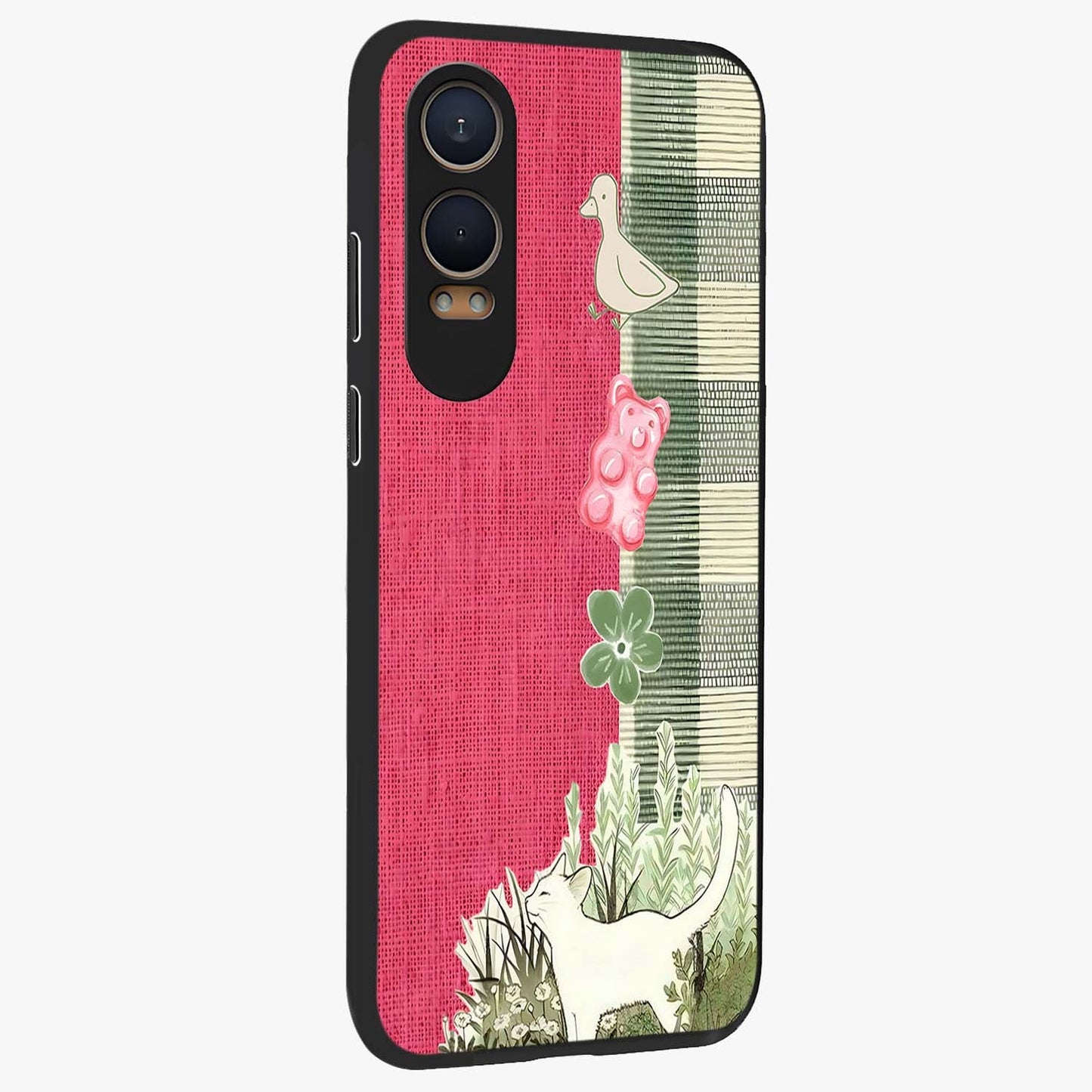 Fabric Patterns Glass Case for 1+Nord CE 4 Lite side perspective highlighting woven texture design and smooth build