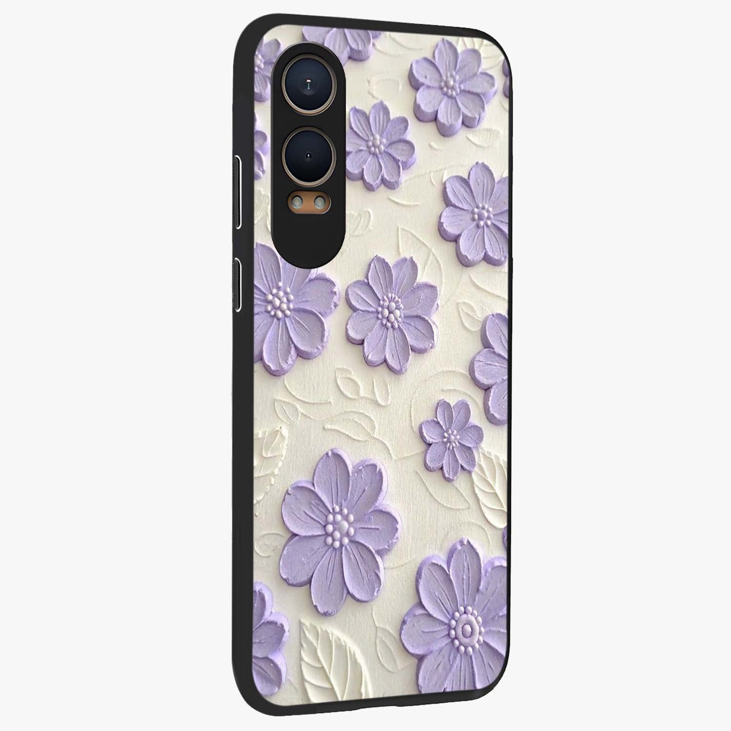Floral Wall Art With Purple Flowers Glass Case for 1+Nord Ce 4 Lite side perspective highlighting delicate bloom details and premium build