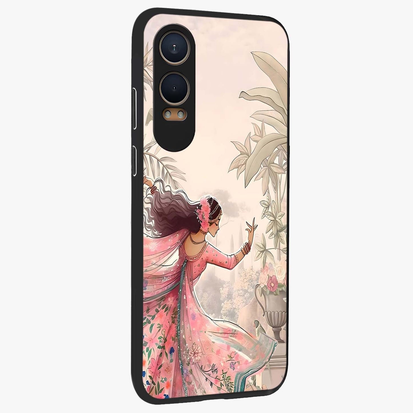 Graceful Garden Rhythm Glass Case for 1+Nord CE 4 Lite side perspective highlighting refined floral textures and premium edges