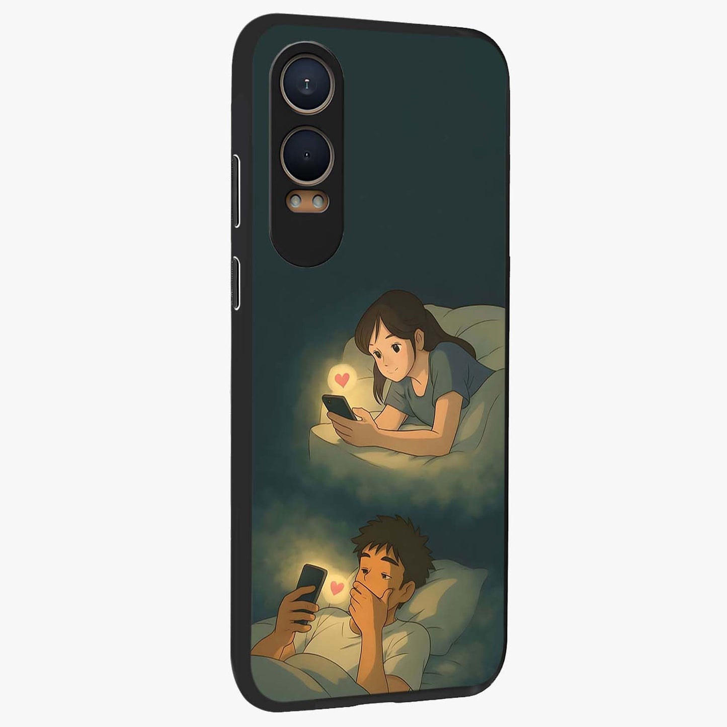 Midnight Love Glow Glass Case for 1+Nord CE 4 Lite side perspective highlighting soft light textures and sleek build