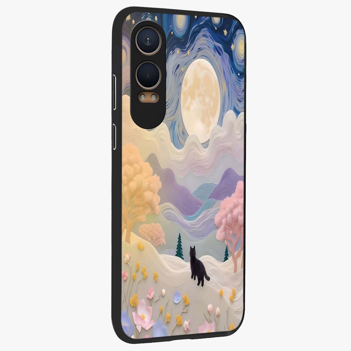 Moonlit Petal Path Glass Case for 1+Nord Ce 4 Lite side perspective highlighting refined bloom detailing and premium edges