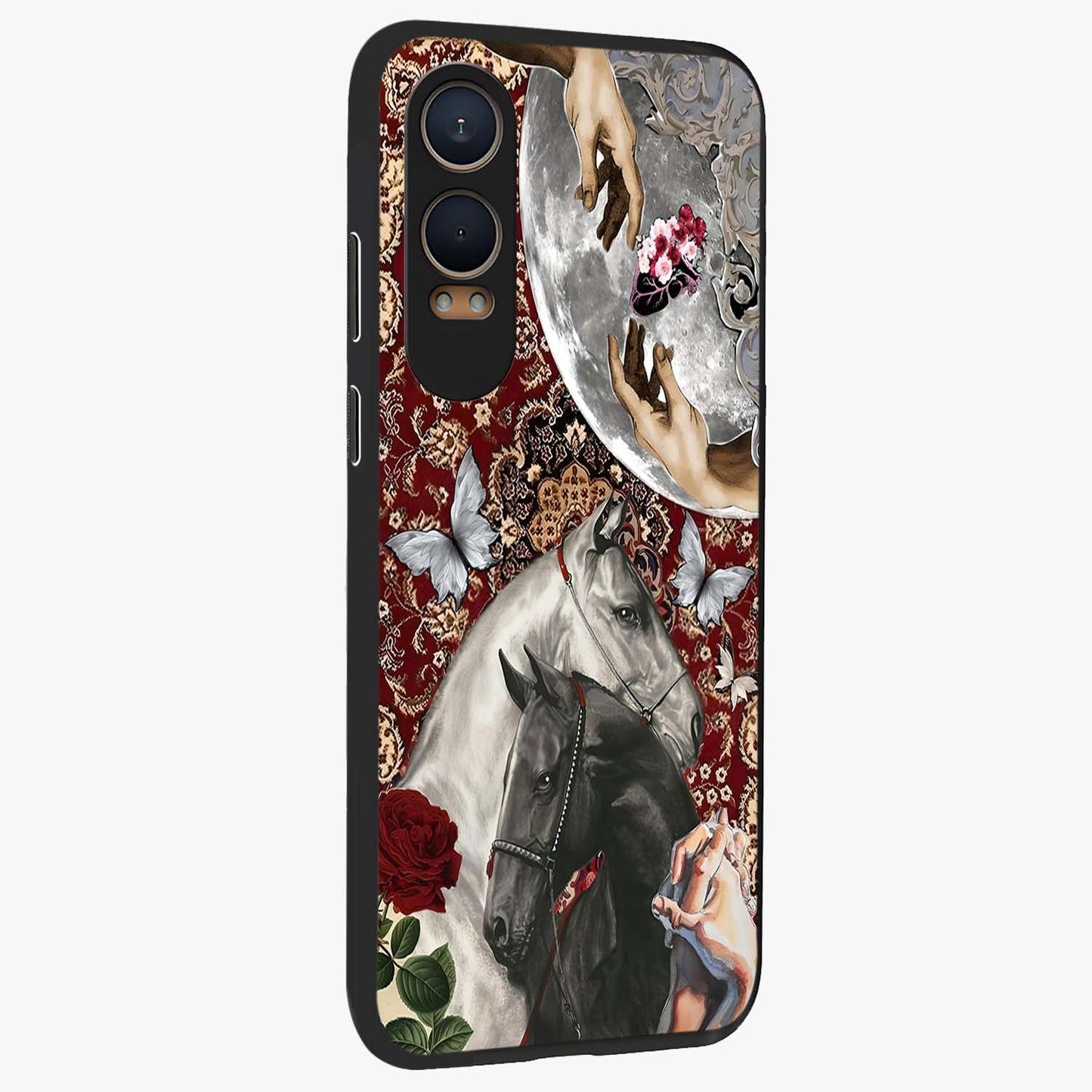 Moonlit Royal Stallion Glass Case for 1+Nord CE 4 Lite side perspective highlighting refined equestrian detailing and premium edges
