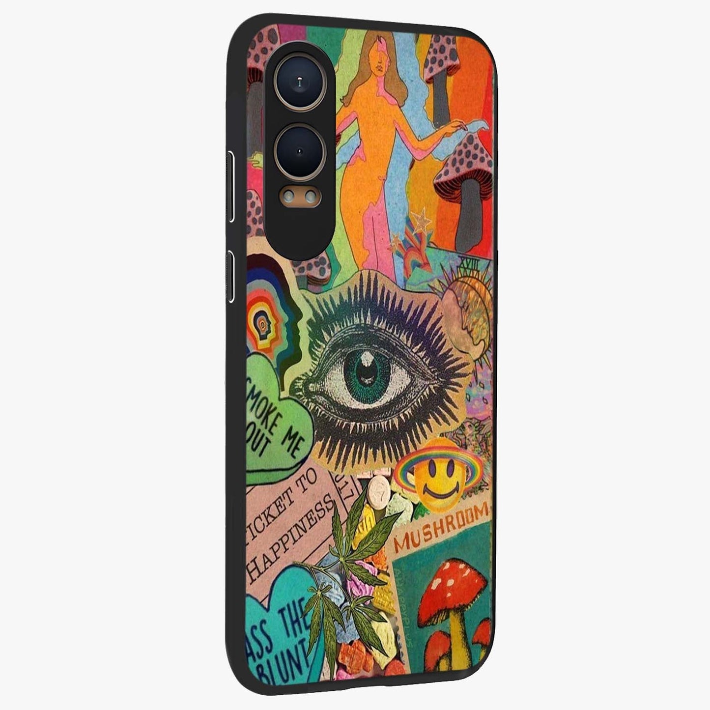 Mystic Eye Wonderland Glass Case for 1+Nord Ce 4 Lite side perspective highlighting intricate eye detailing and smooth build