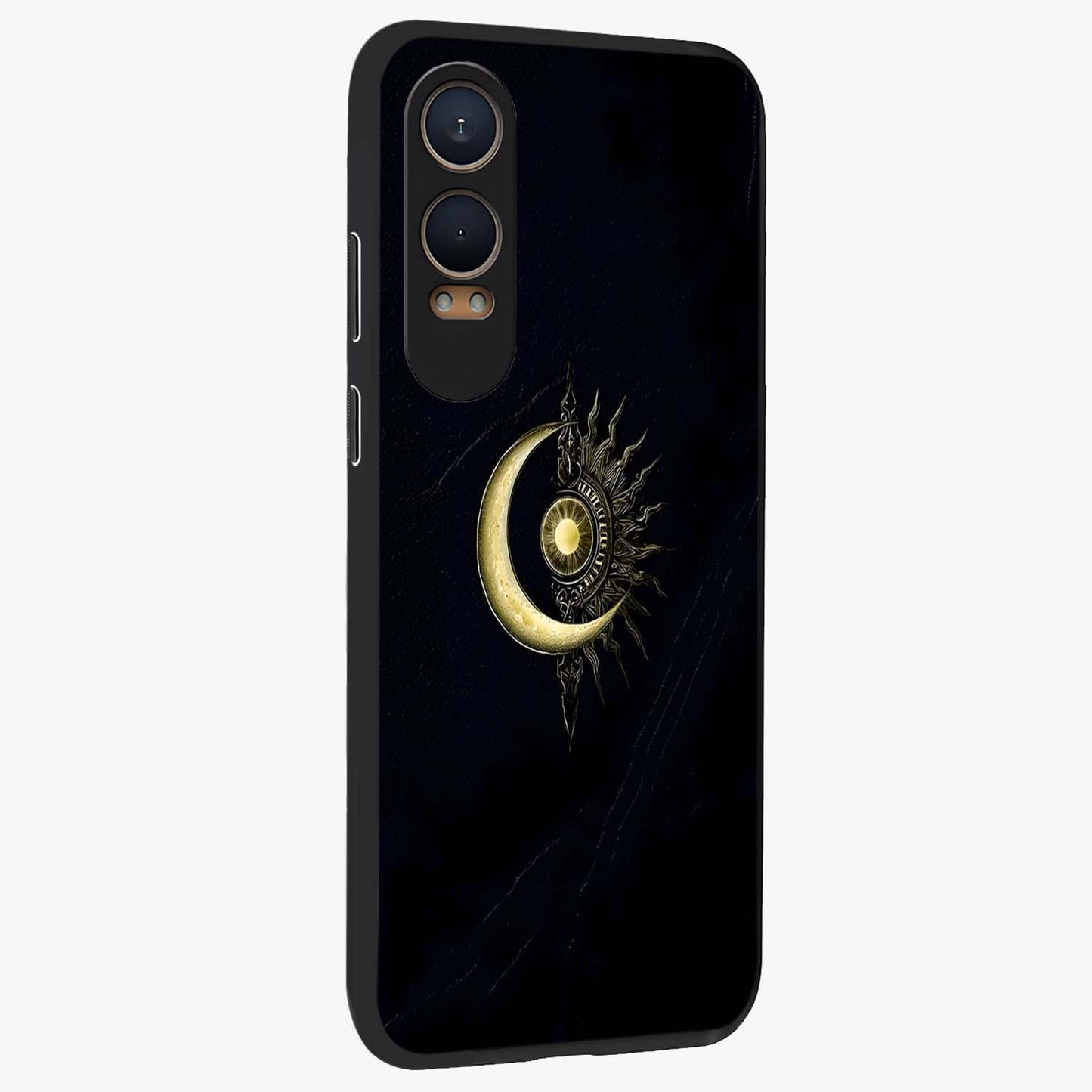Mystic Lunar Flame Glass Case for 1+Nord CE 4 Lite side perspective highlighting intense flame textures and premium build
