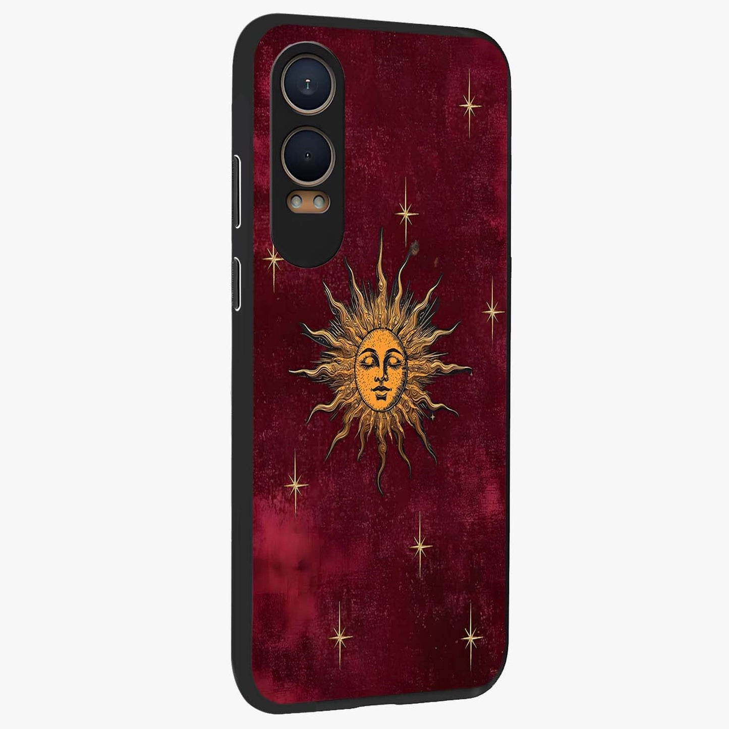 Mystic Solar Glow Glass Case for 1+Nord CE 4 Lite side perspective highlighting luminous detailing and premium edges