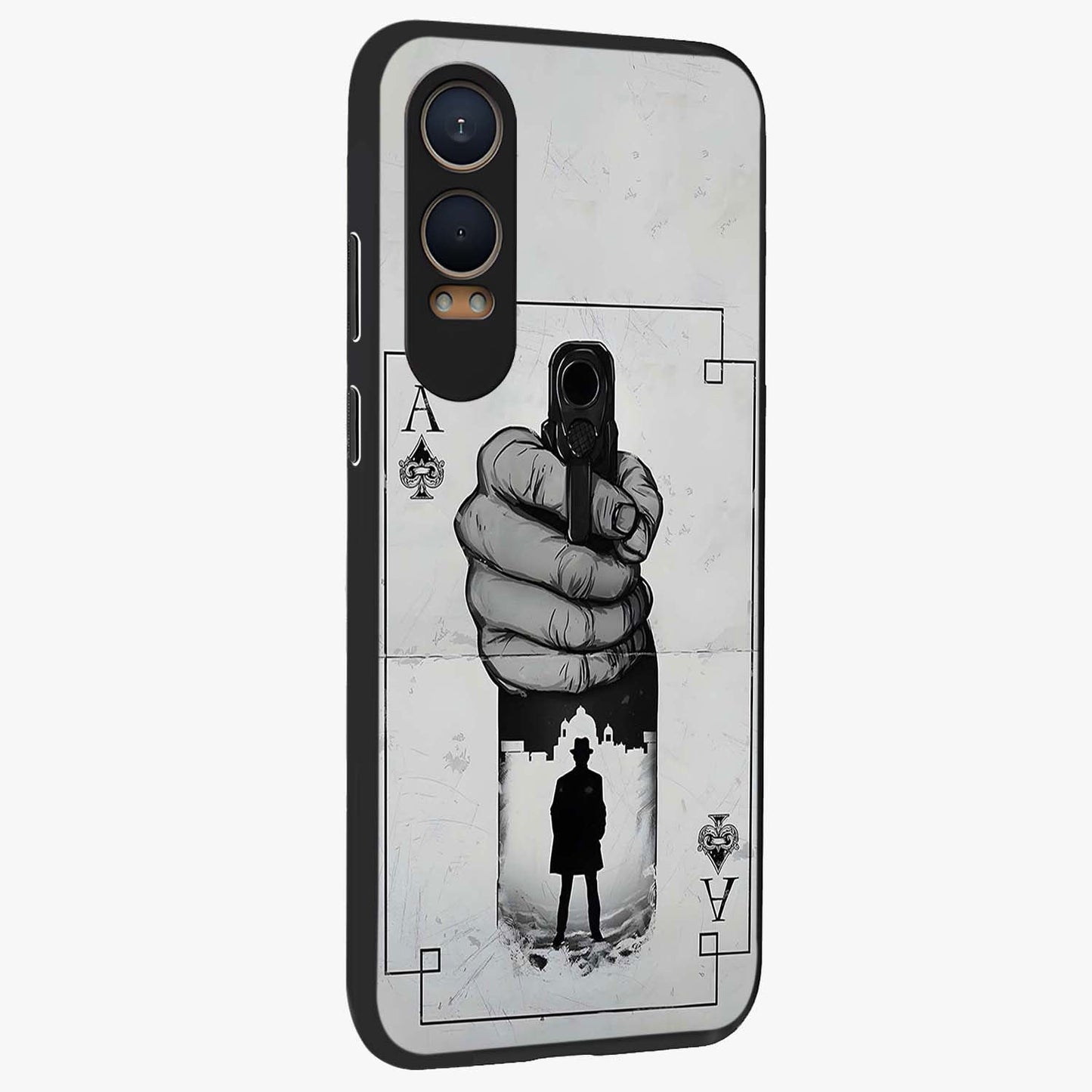 Noir Trigger Fate Glass Case for 1+Nord CE 4 Lite side perspective highlighting strong contrast textures and premium edges