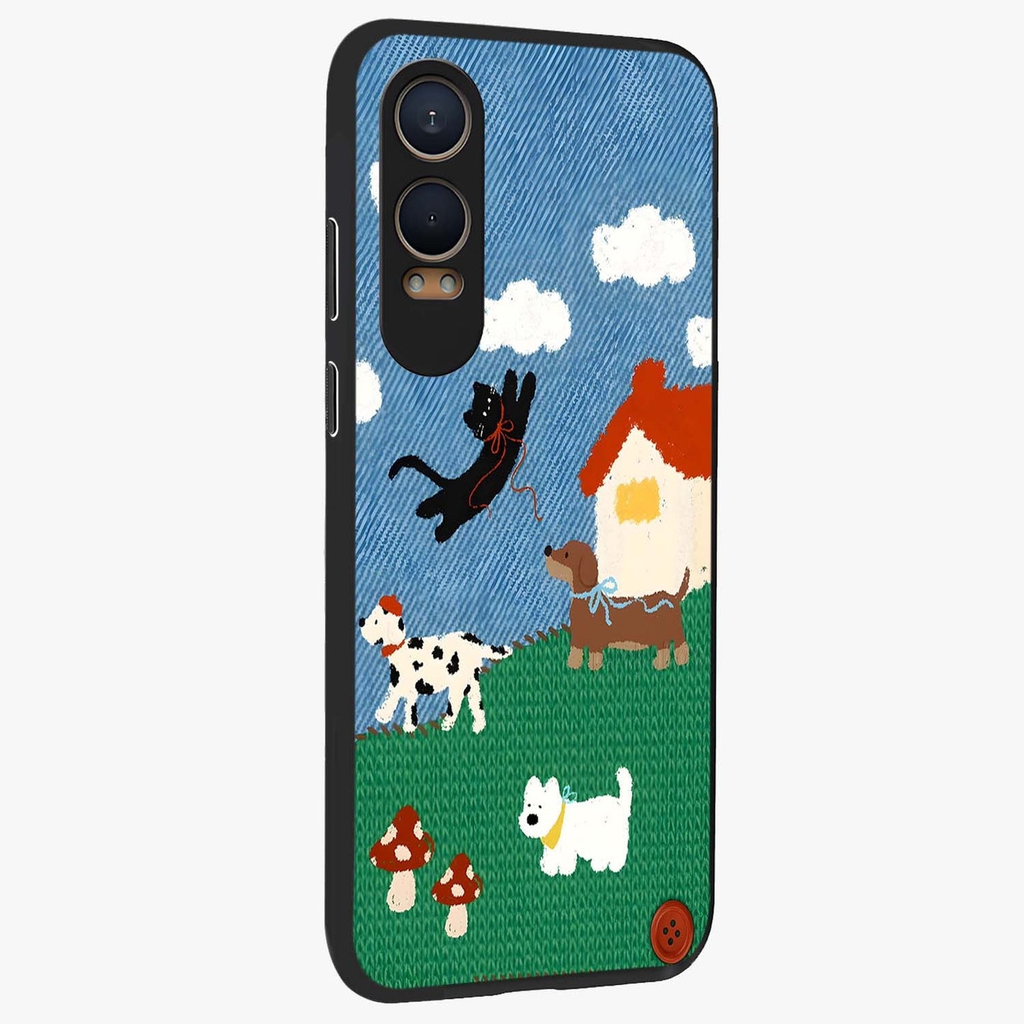 Pet Adventures Glass Case for 1+Nord CE 4 Lite side perspective highlighting charming illustration textures and premium edges