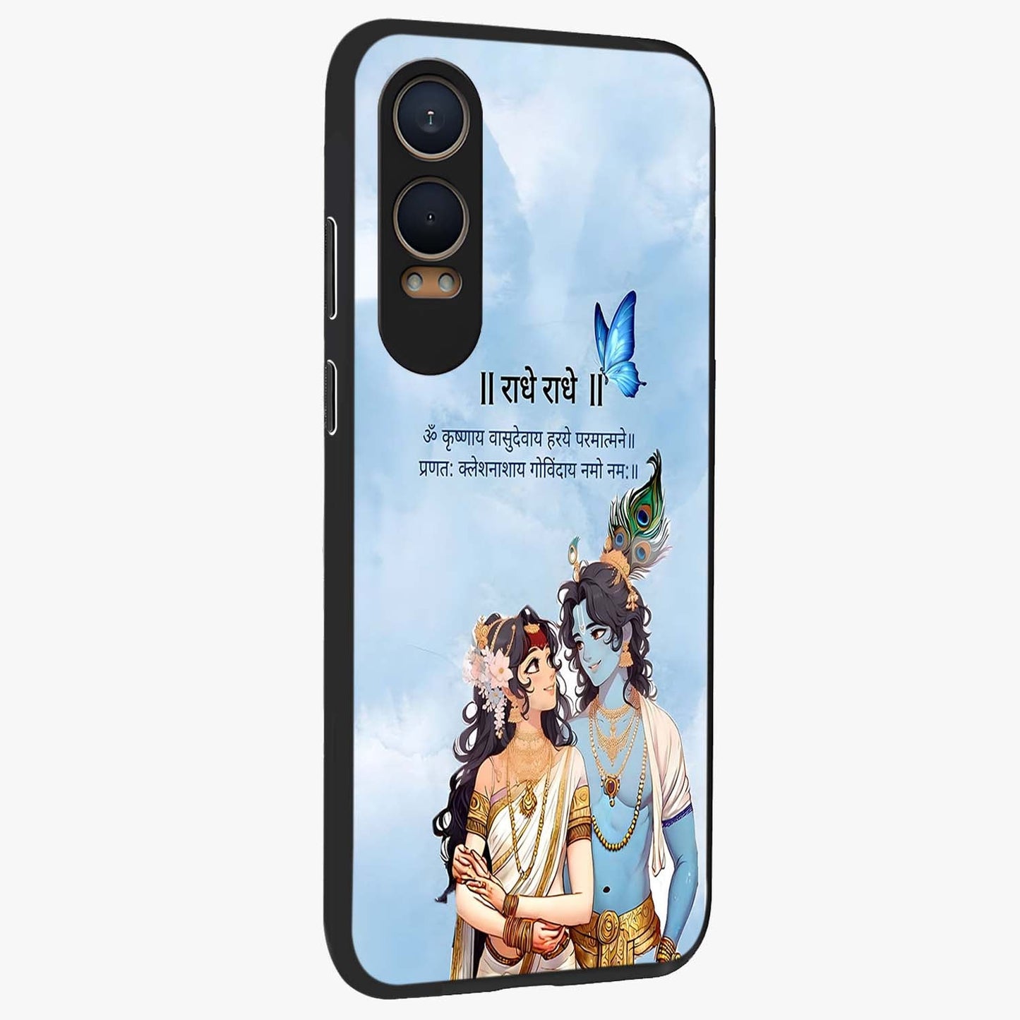 Radha Krishna Eternal Glass Case for 1+Nord CE 4 Lite side perspective highlighting detailed illustration textures and smooth build