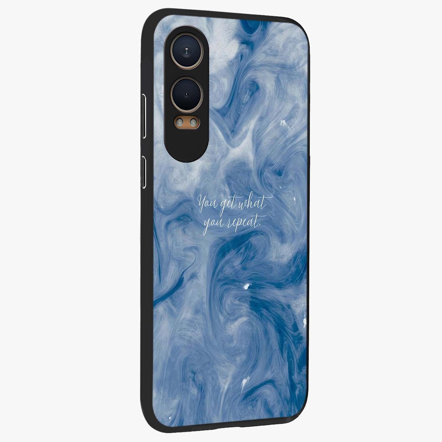 Repeat Your Destiny Glass Case for 1+Nord Ce 4 Lite side perspective highlighting strong text textures and premium edges