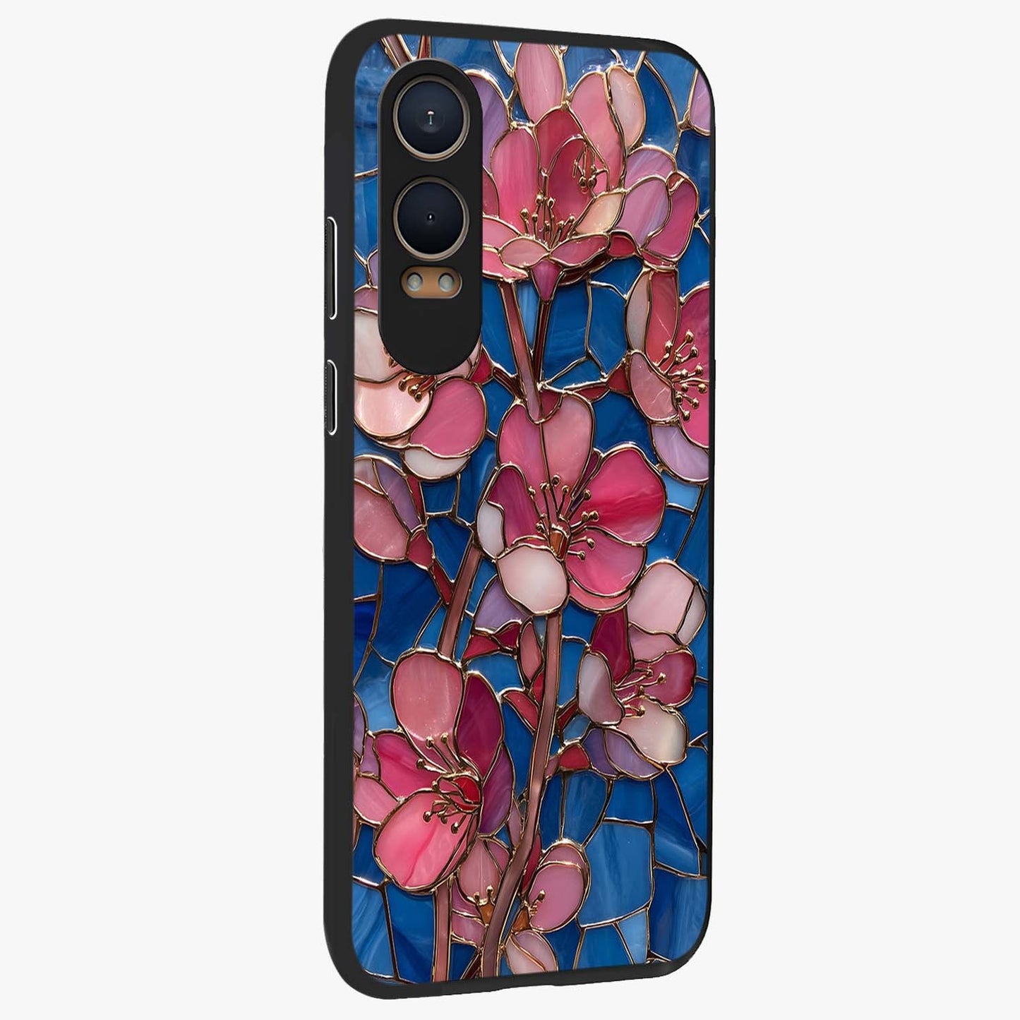 Stained Bloom Grace Glass Case for 1+Nord Ce 4 Lite side perspective highlighting intricate bloom textures and smooth premium build