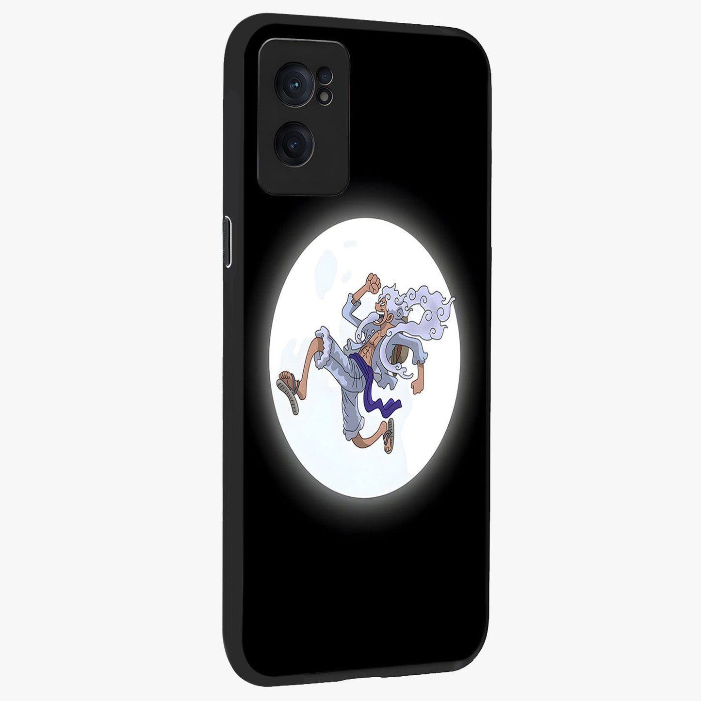 Moonlit Freedom Dance Glass Case for 1+Nord Ce 2 angled mockup showcasing glossy finish and flowing night gradients