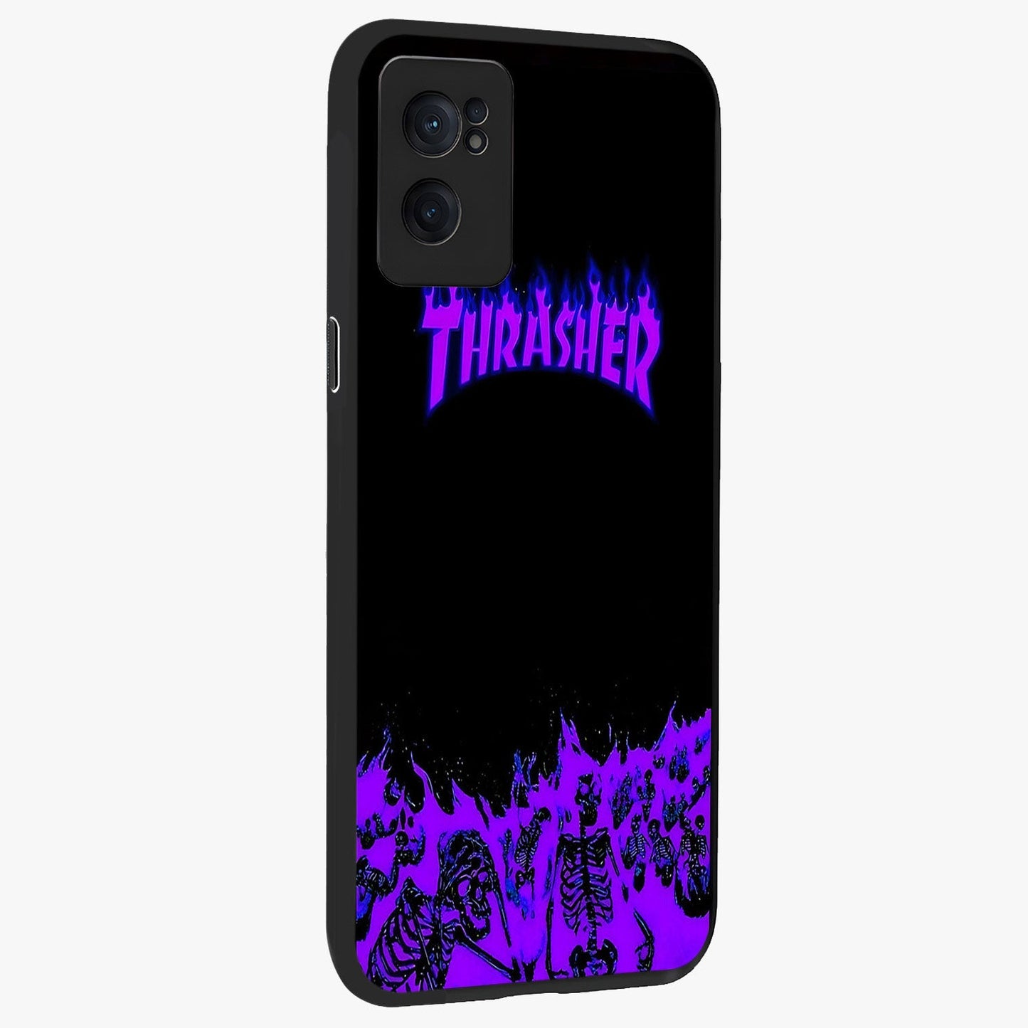 Neon Flame Riot Glass Case for 1+Nord Ce 2 angled mockup showcasing glossy finish and high contrast colors