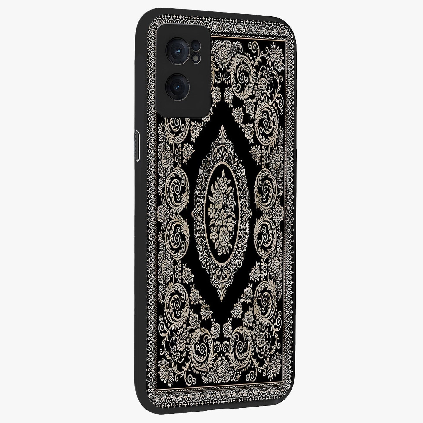 Noir Bloom Elegance Glass Case for 1+Nord Ce 2 angled mockup showcasing glossy finish and refined bloom detailing