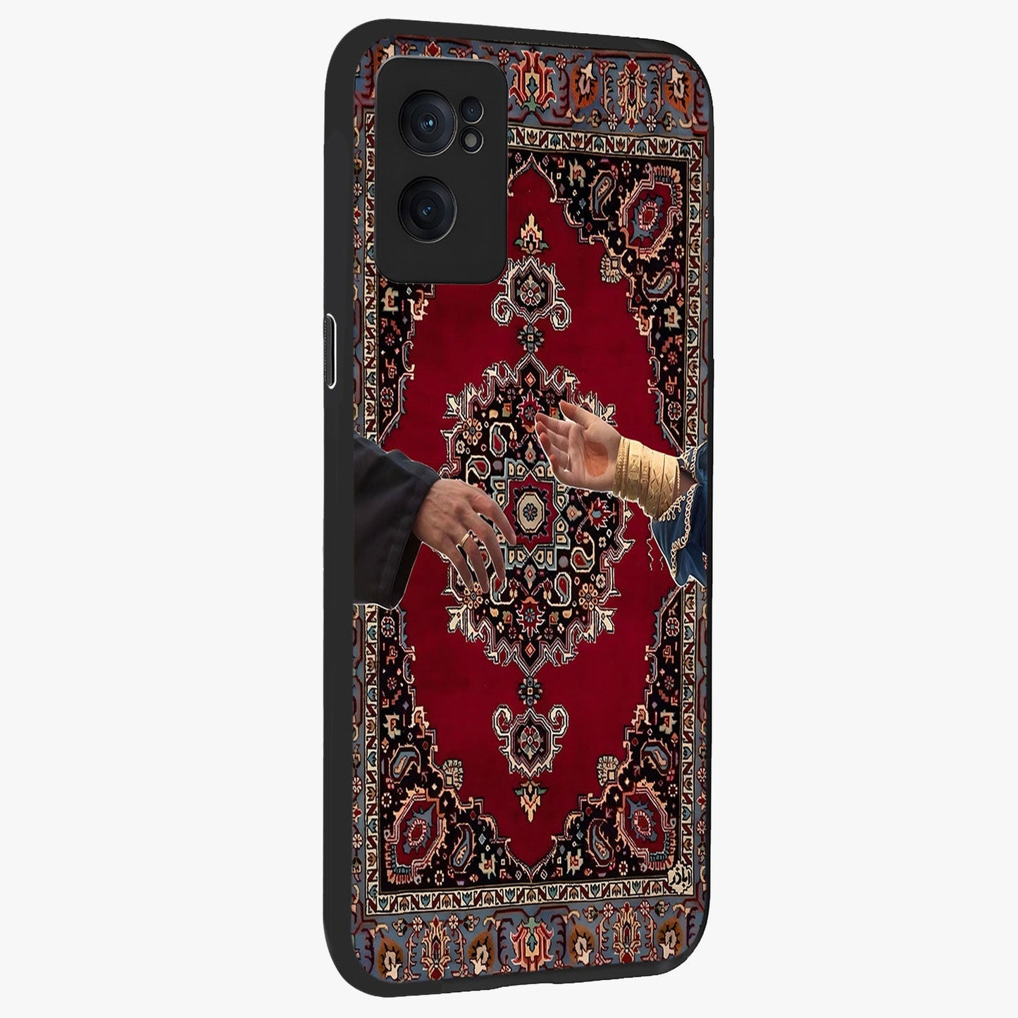 Royal Touch Reach Glass Case for 1+Nord Ce 2 angled mockup showcasing glossy glass finish and luxurious detailing