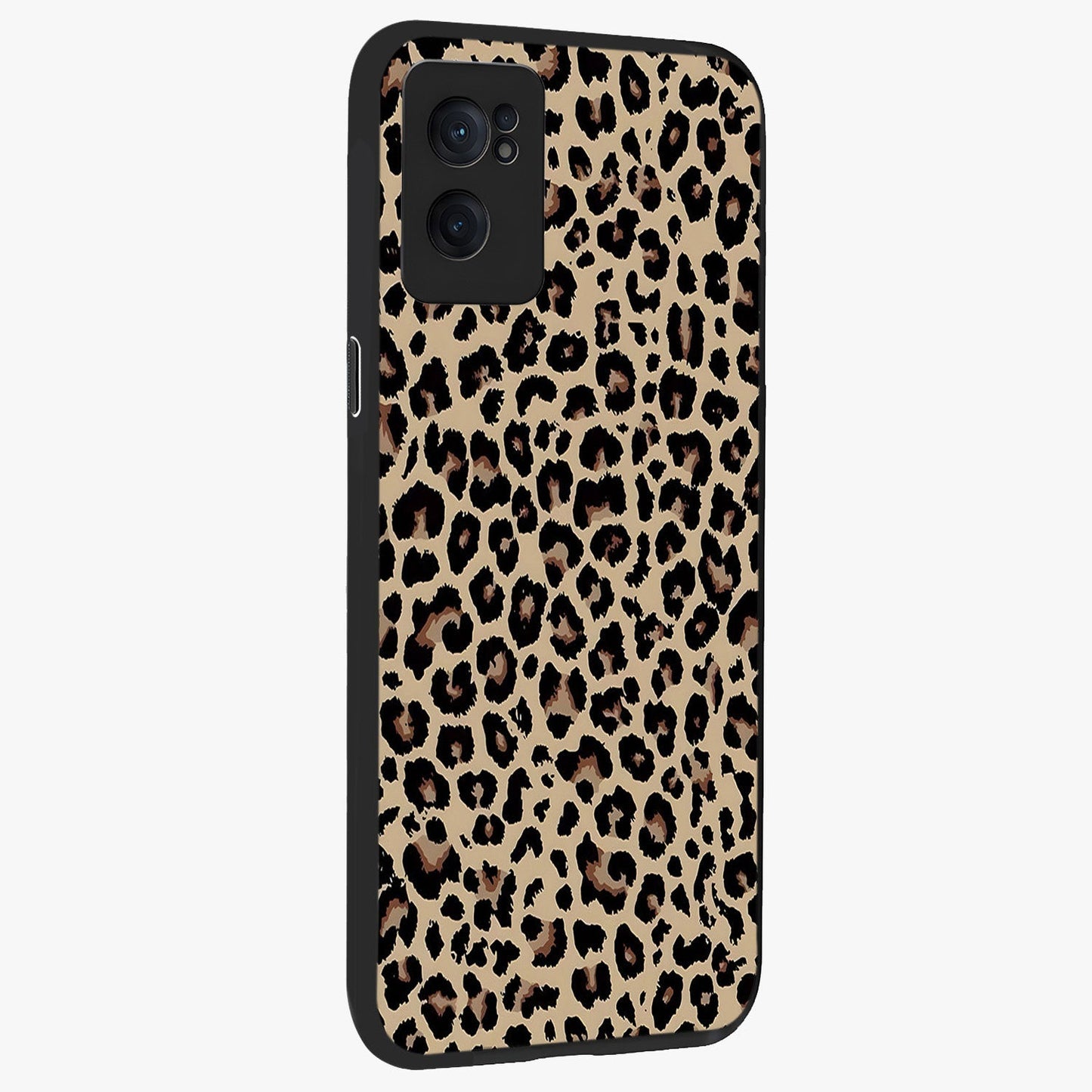 Savage Chic Pattern Glass Case for 1+Nord Ce 2 angled mockup showcasing glossy finish and modern graphic detailing