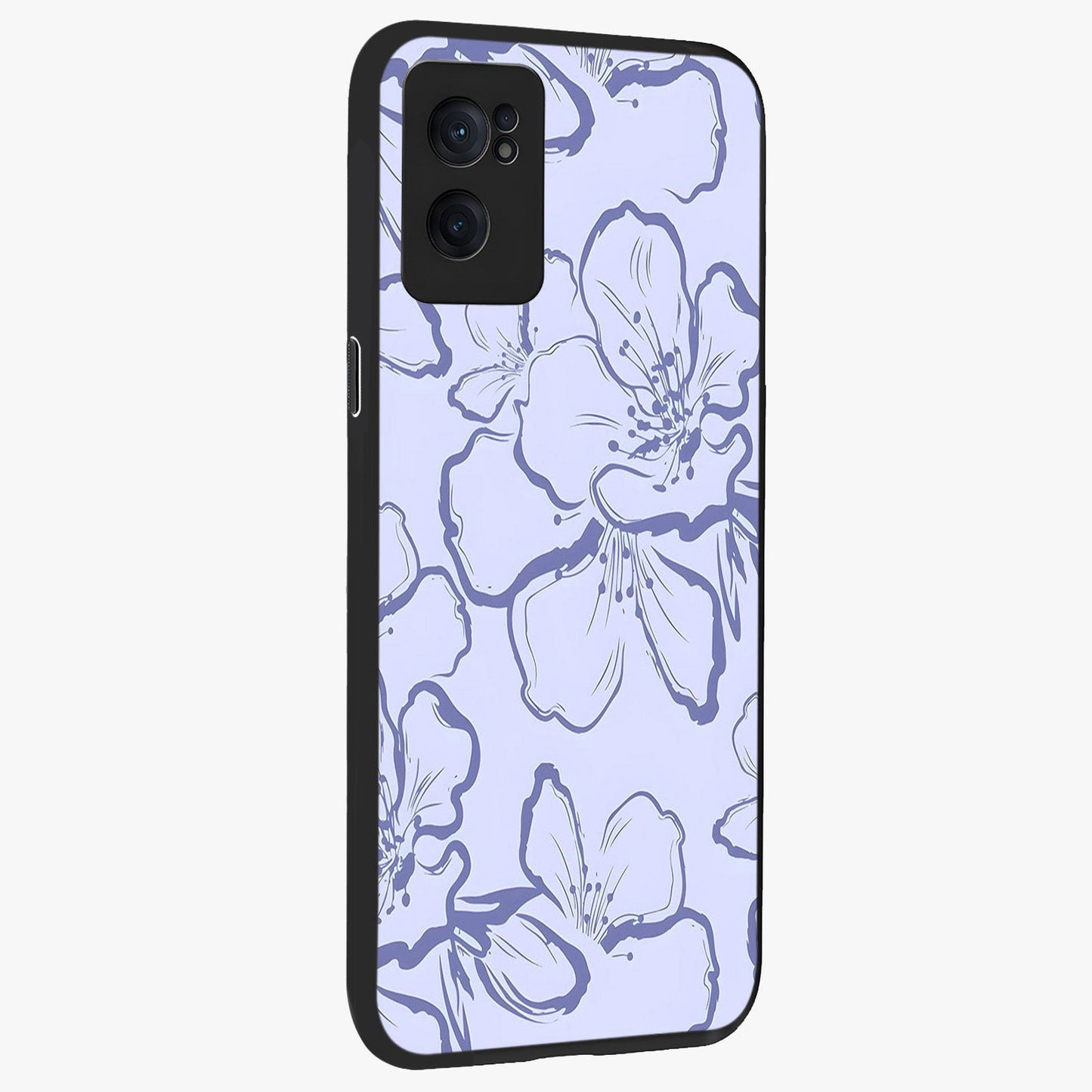 Violet Sketch Garden Glass Case for 1+Nord CE 2 angled mockup showcasing glossy finish and delicate line detailing