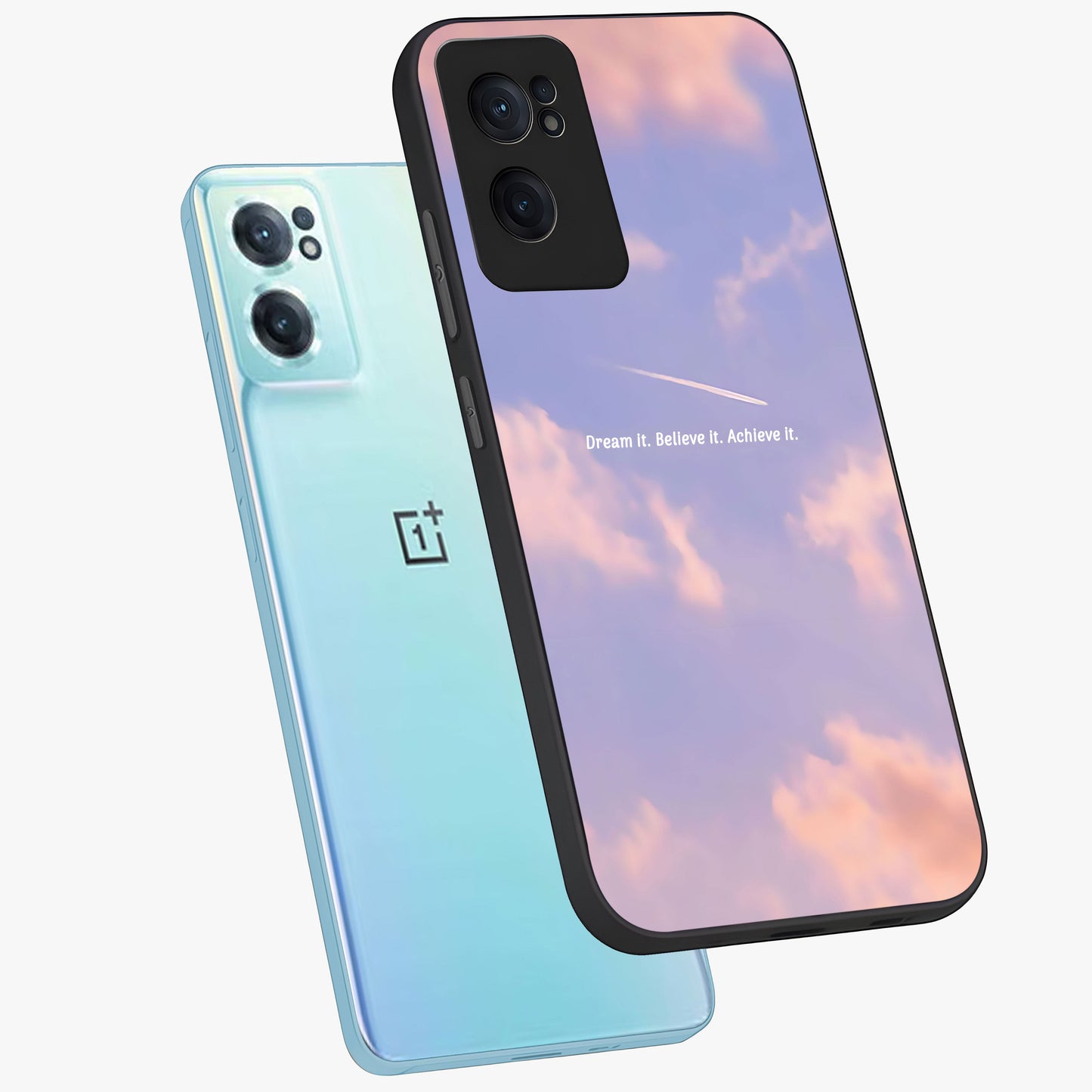 Aesthetic Clouds Dream Glass Case for 1+Nord Ce 2 side perspective highlighting smooth edges and dreamy cloud details