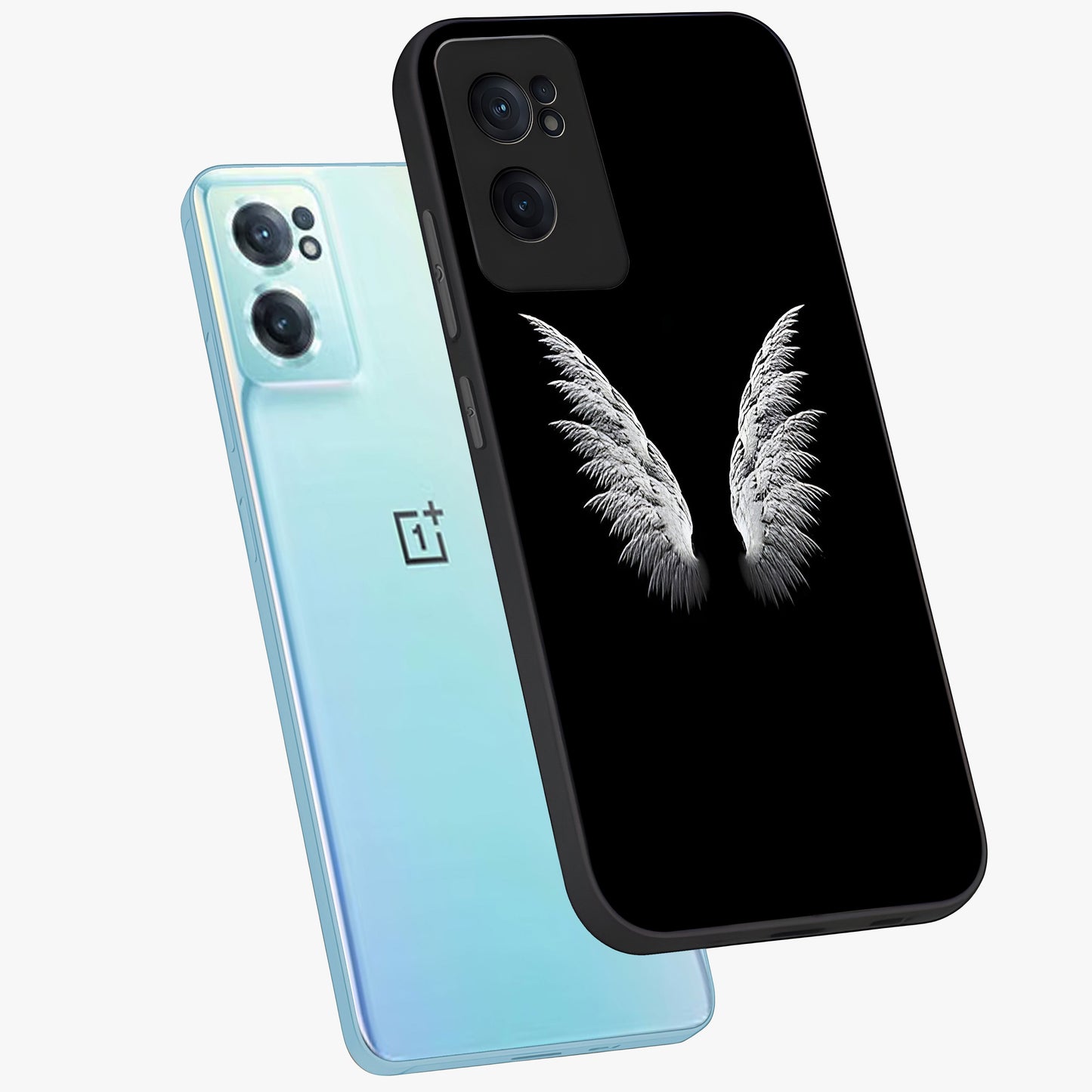 Angel Wing Grace Glass Case for 1+Nord CE 2 side perspective highlighting delicate wing illustration details