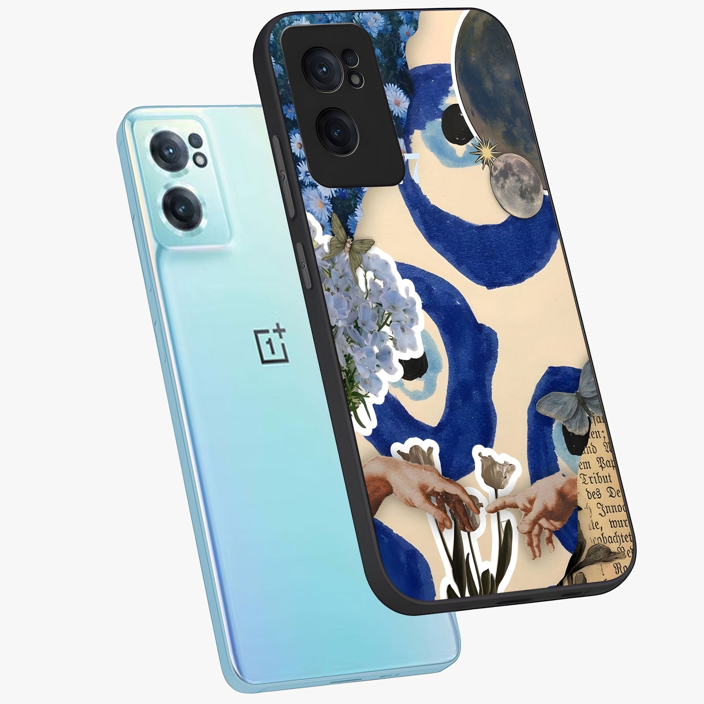 Blue Evil Divine Glass Case for 1+Nord CE 2 side perspective highlighting protective charm detailing and smooth premium edges