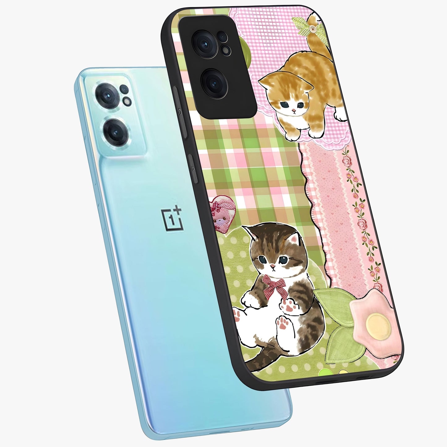 Cats Sweet Button Glass Case for 1+Nord CE 2 side perspective highlighting playful details and sleek premium build