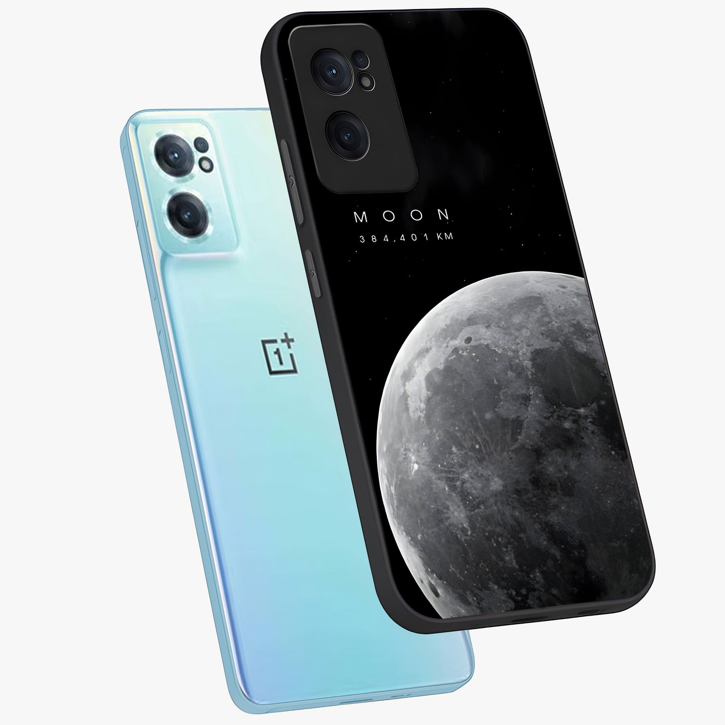 Cosmic Moon Glow Glass Case for 1+Nord CE 2 side perspective highlighting radiant moon detailing and smooth premium finish