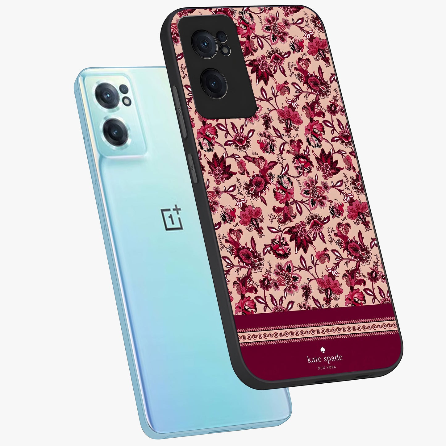 Crimson Rose Charm Glass Case for 1+Nord CE 2 side perspective highlighting delicate rose textures and smooth edges