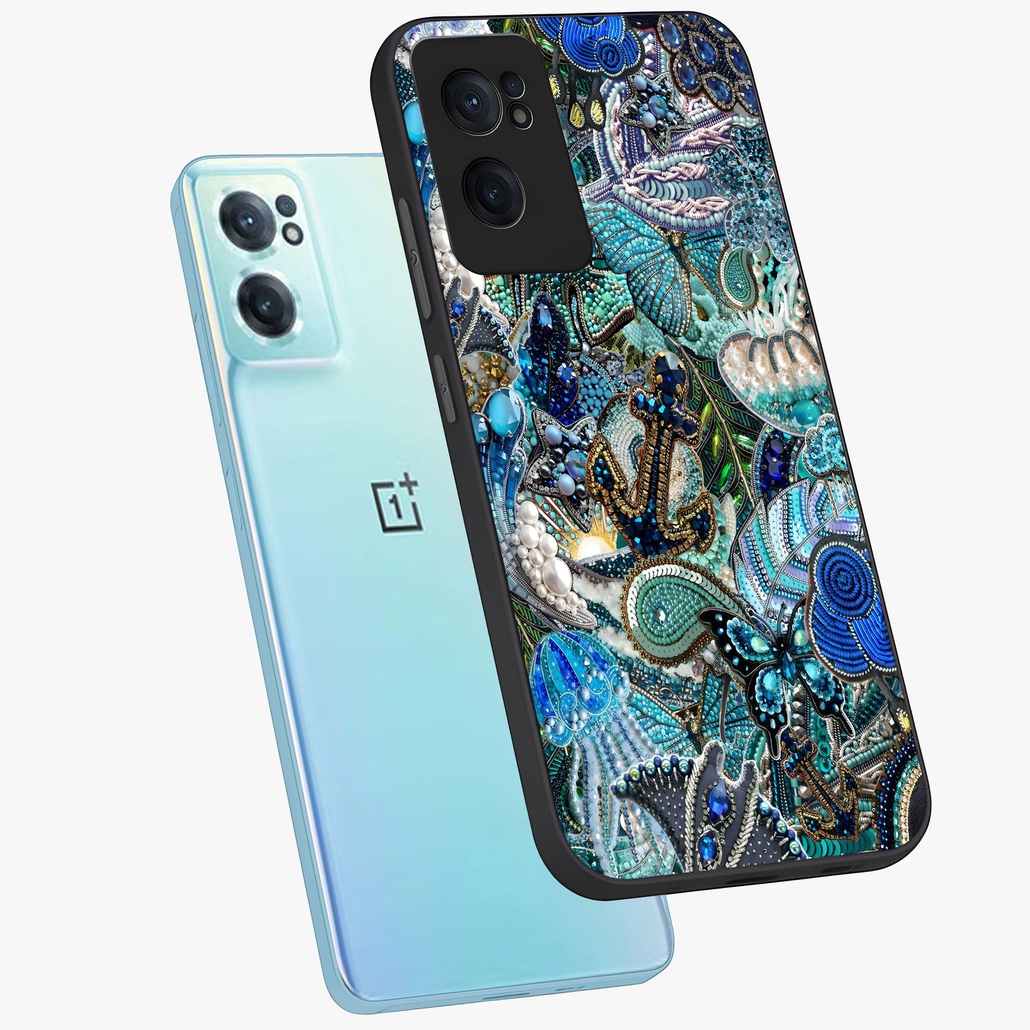 Crystal Ocean Magic Glass Case for 1+Nord CE 2 side perspective highlighting wave textures and smooth premium build