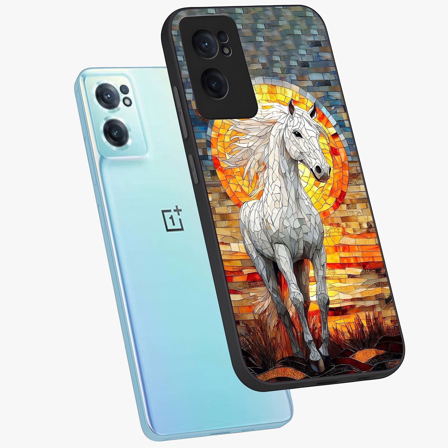 Elected Horse Glass Case for 1+Nord CE 2 side perspective highlighting strong textures and sleek premium build