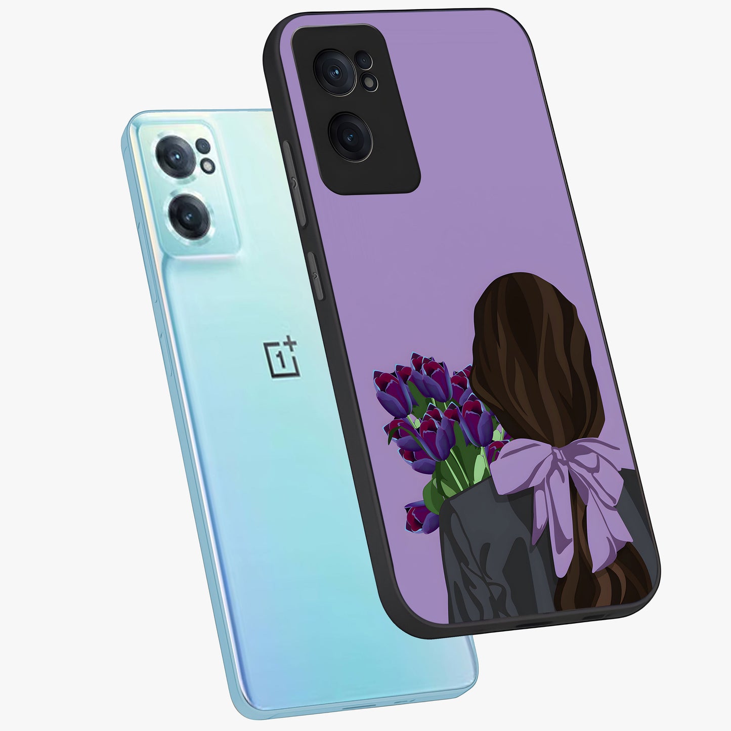 Girl Holding Flowers Glass Case for 1+Nord Ce 2 side perspective highlighting delicate floral detailing and premium edges