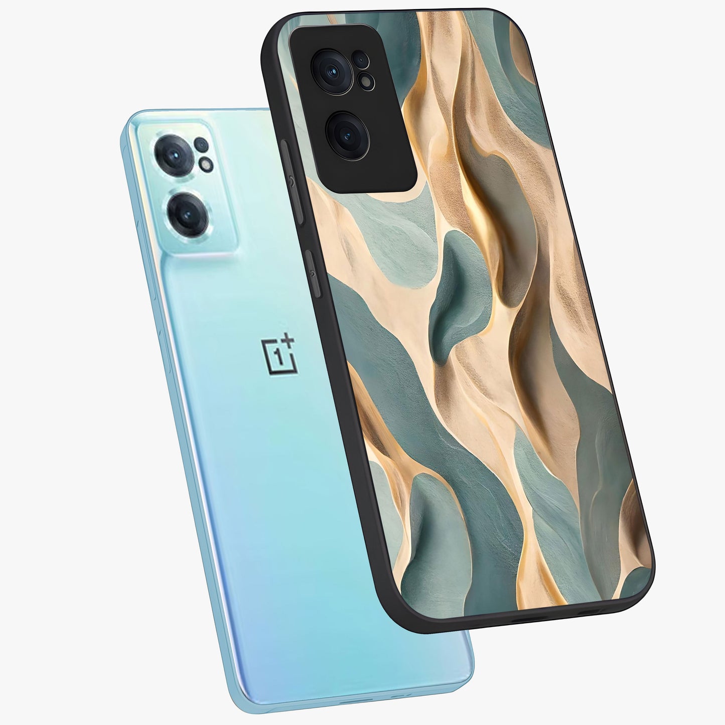 Golden Dune Waves Glass Case for 1+Nord CE 2 side perspective highlighting warm gradients and premium edges