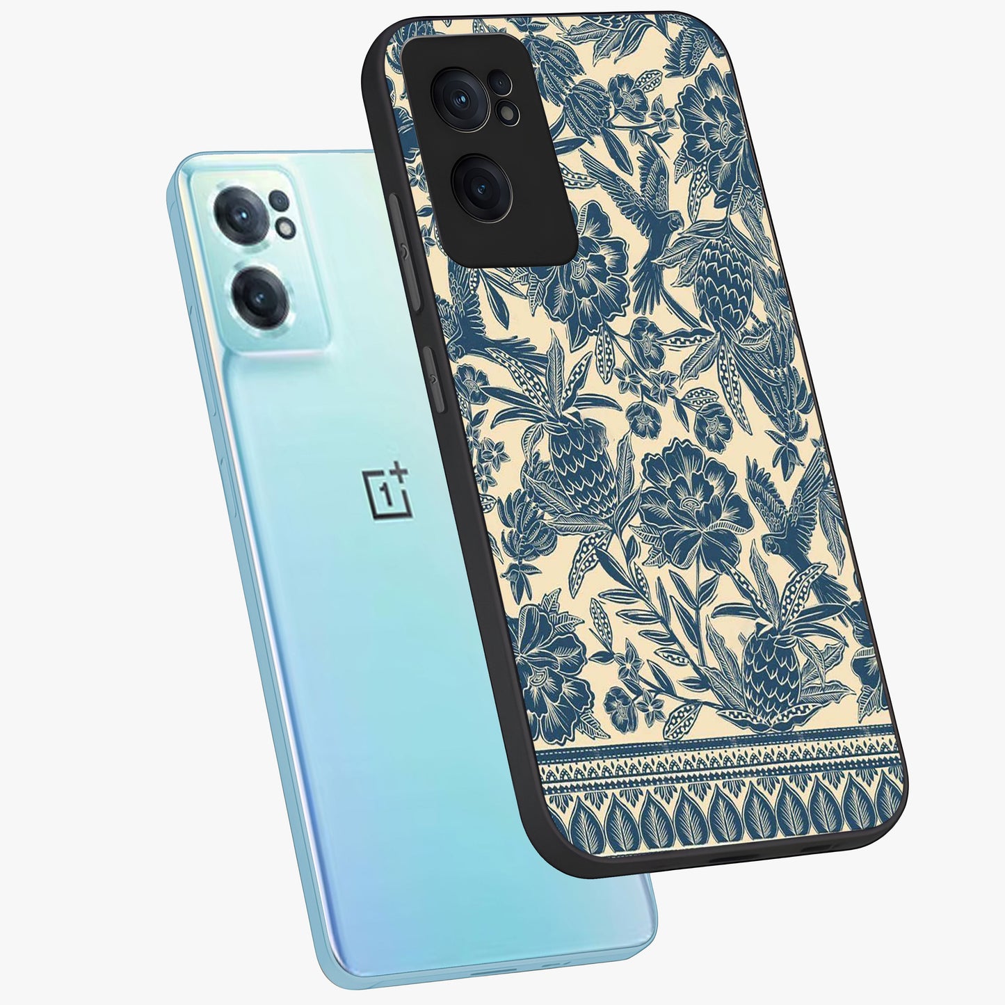 Heirloom Wild Bloom Glass Case for 1+Nord CE 2 side perspective highlighting intricate bloom detailing and premium build