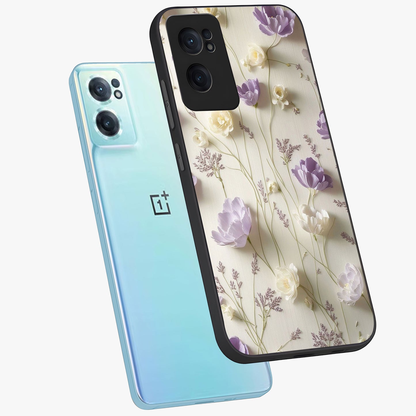 Lilac Breeze Harmony Glass Case for 1+Nord CE 2 side perspective highlighting calming textures and premium build