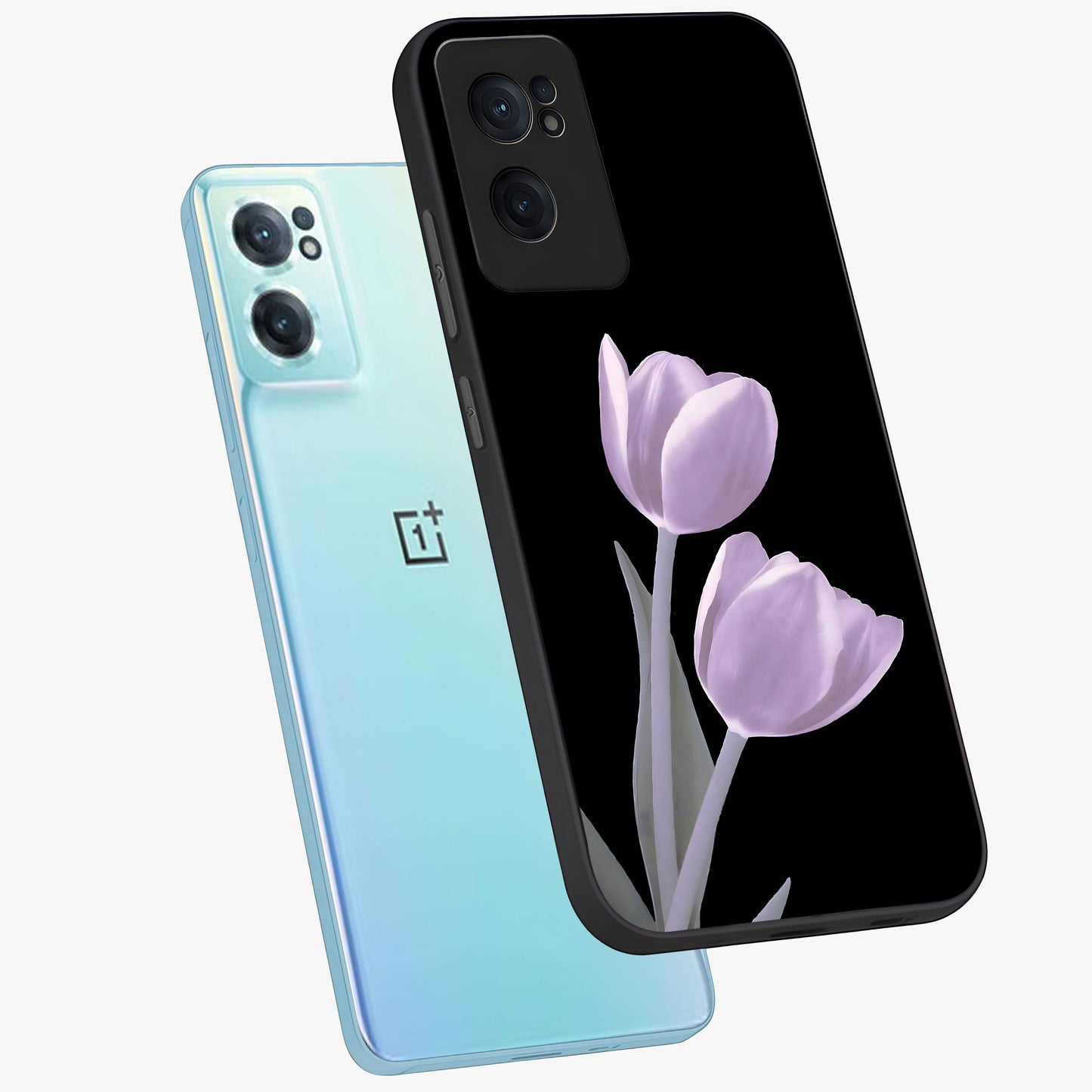 Lilac Tulip Flowers Glass Case for 1+Nord CE 2 side perspective highlighting refined floral textures and premium edges