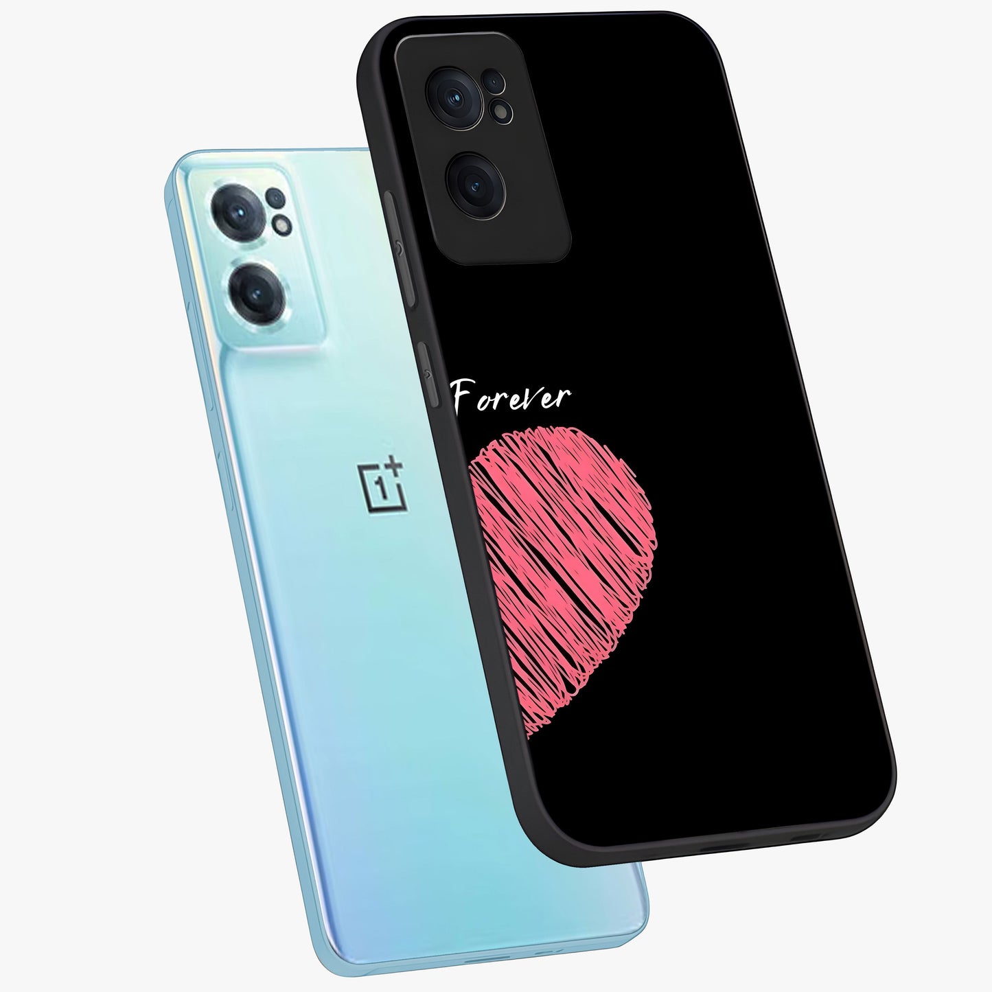 Love Forever Together Right Glass Case for 1+Nord CE 2 side perspective highlighting sweet illustration textures and premium edges
