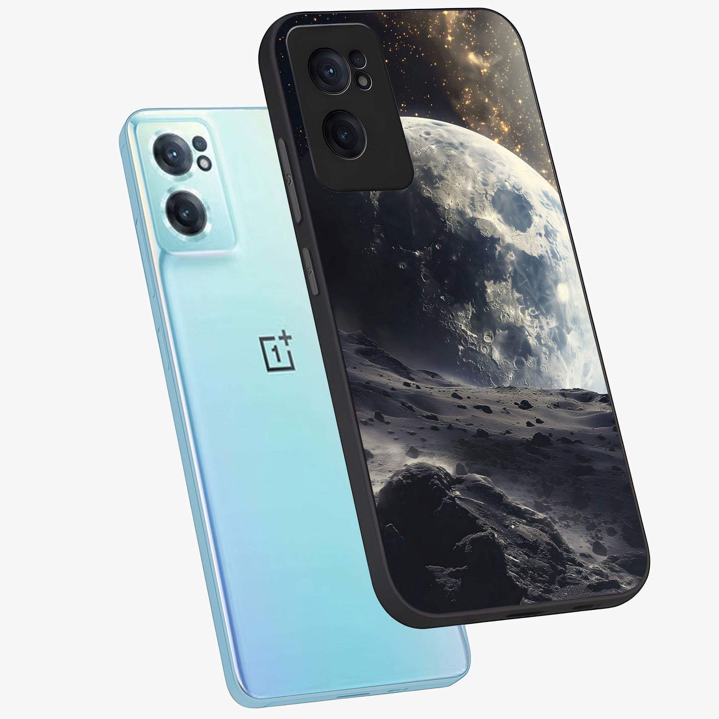 Lunar Horizon Glow Glass Case for 1+Nord CE 2 side perspective highlighting smooth gradient textures and premium edges