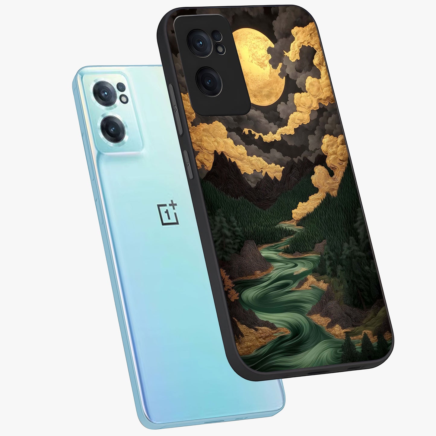 Lunar Silk Garden Glass Case for 1+Nord CE 2 side perspective highlighting delicate bloom detailing and premium edges