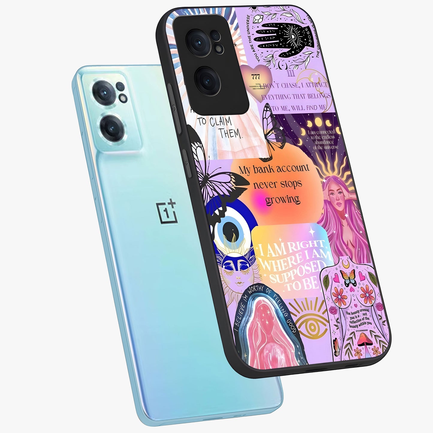 Manifestation Collage Glass Case for 1+Nord CE 2 side perspective highlighting bold collage detailing and smooth build