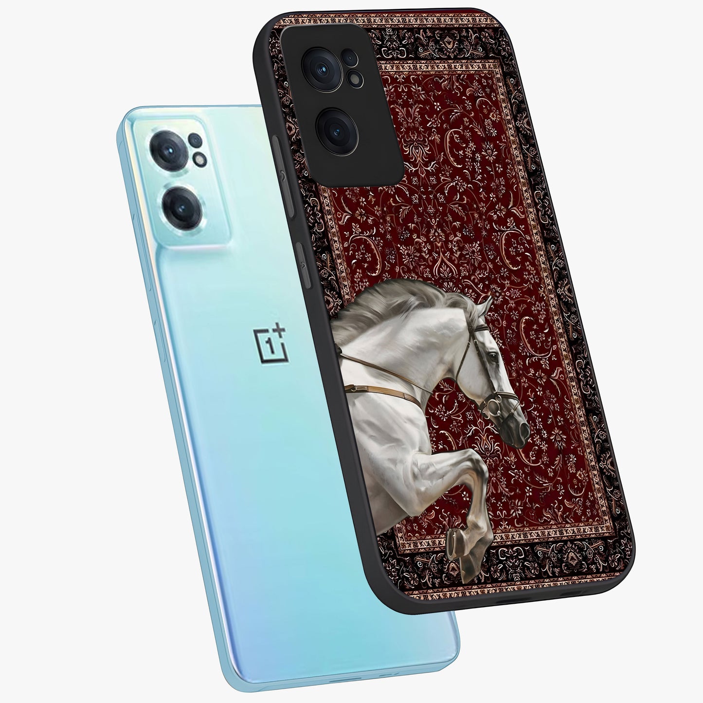 Royal Rider Tapestry Glass Case for 1+Nord CE 2 side perspective highlighting intricate textures and premium edges