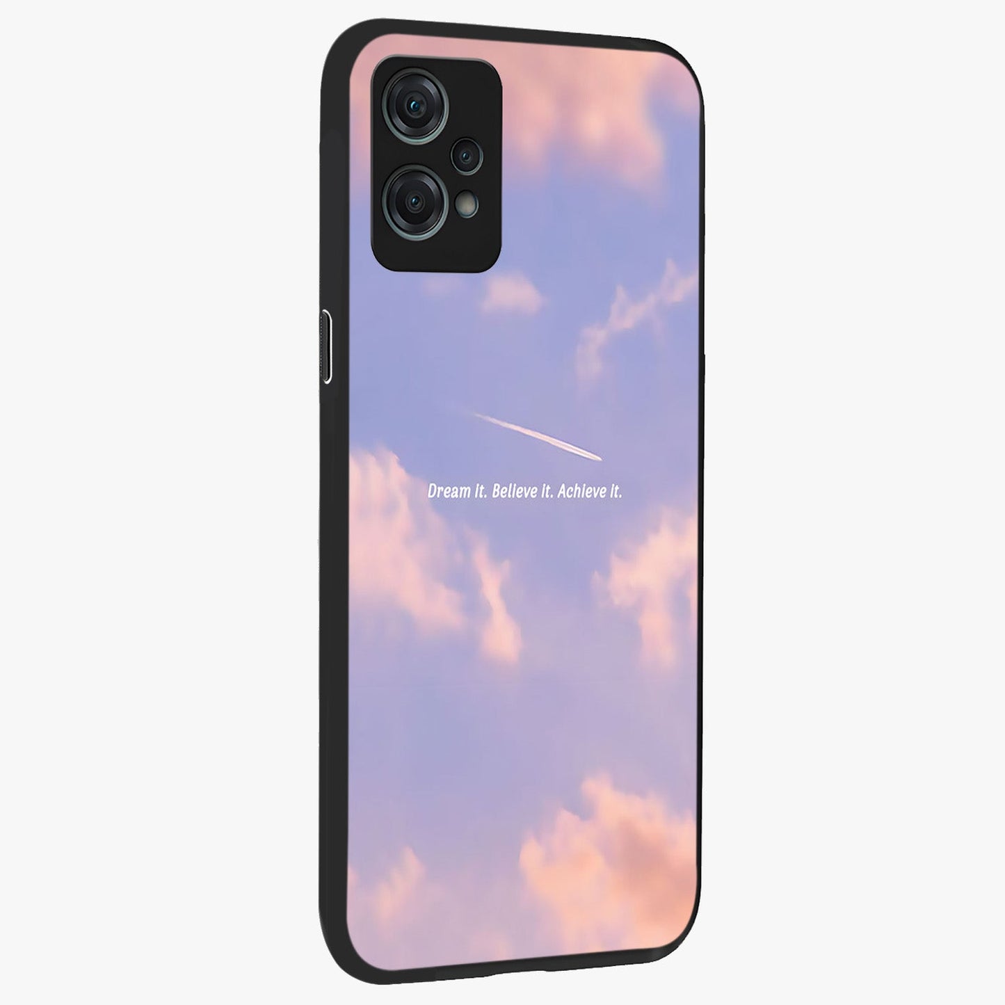 Aesthetic Clouds Dream Glass Case for 1+Nord Ce 2 Lite side perspective highlighting smooth edges and dreamy cloud details