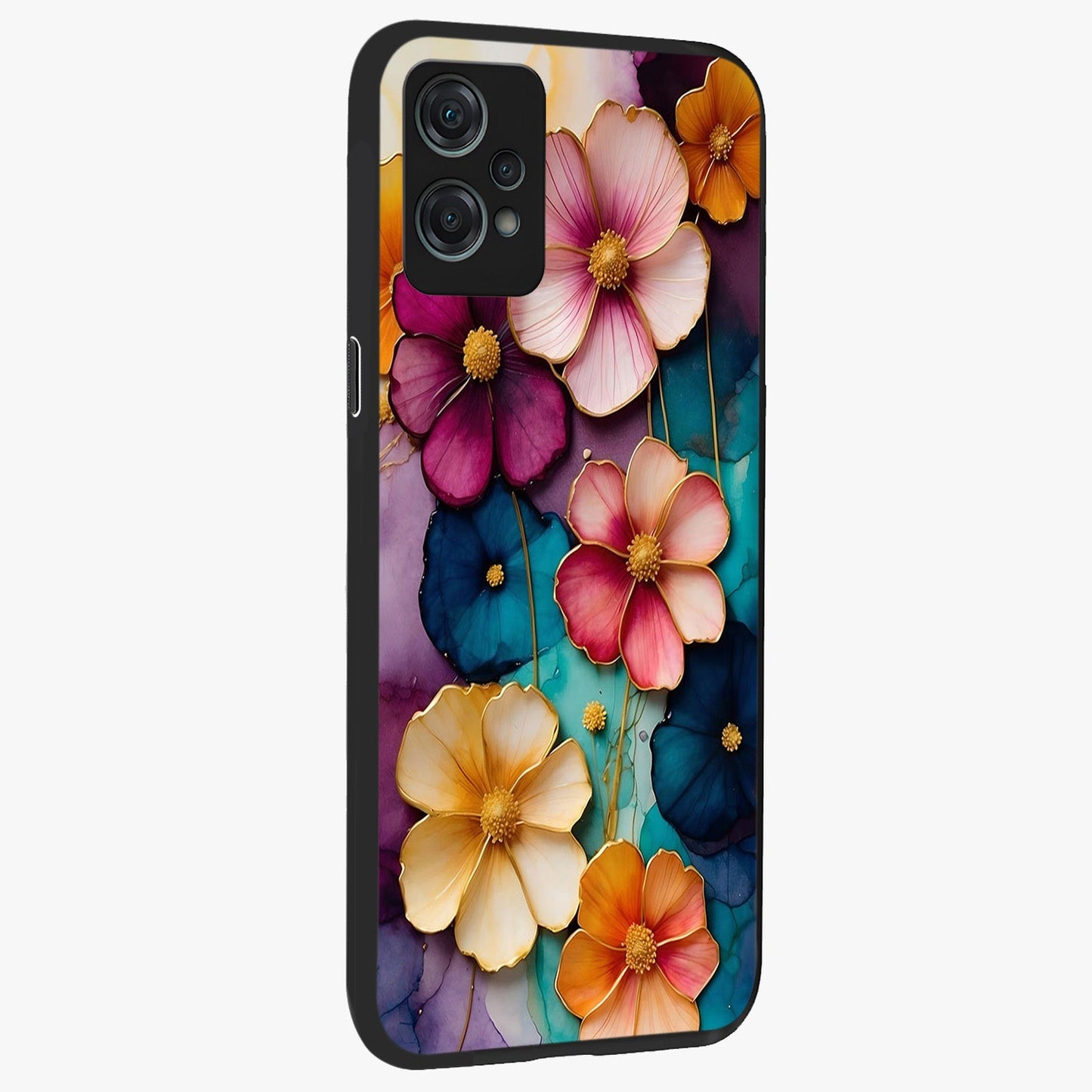 Artlyn Grace Flower Pattern Glass Case for 1+Nord Ce 2 Lite side perspective highlighting premium edges and delicate floral design