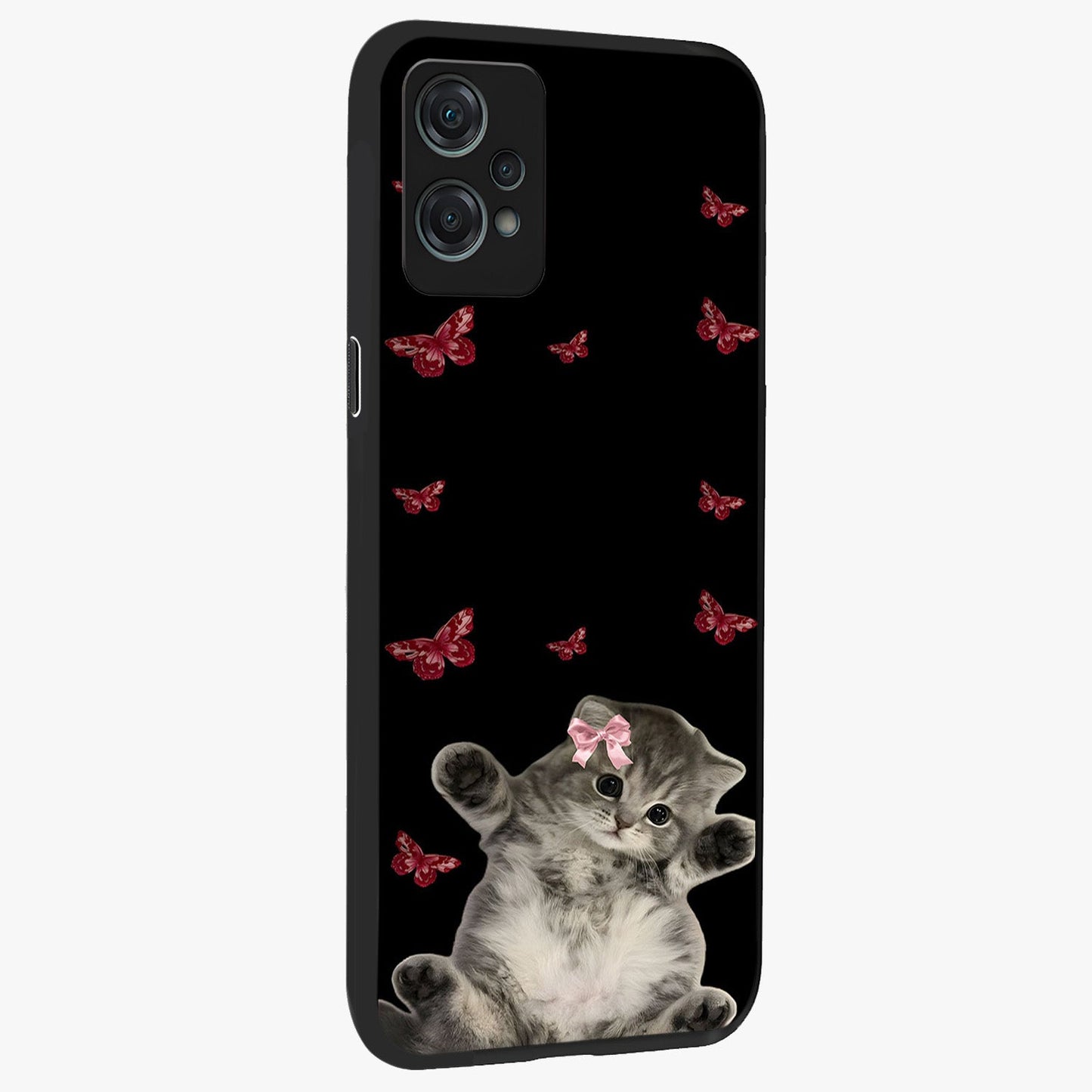 Butterfly Cat Bliss Glass Case for 1+Nord Ce 2 Lite side perspective highlighting delicate butterfly detailing and smooth edges