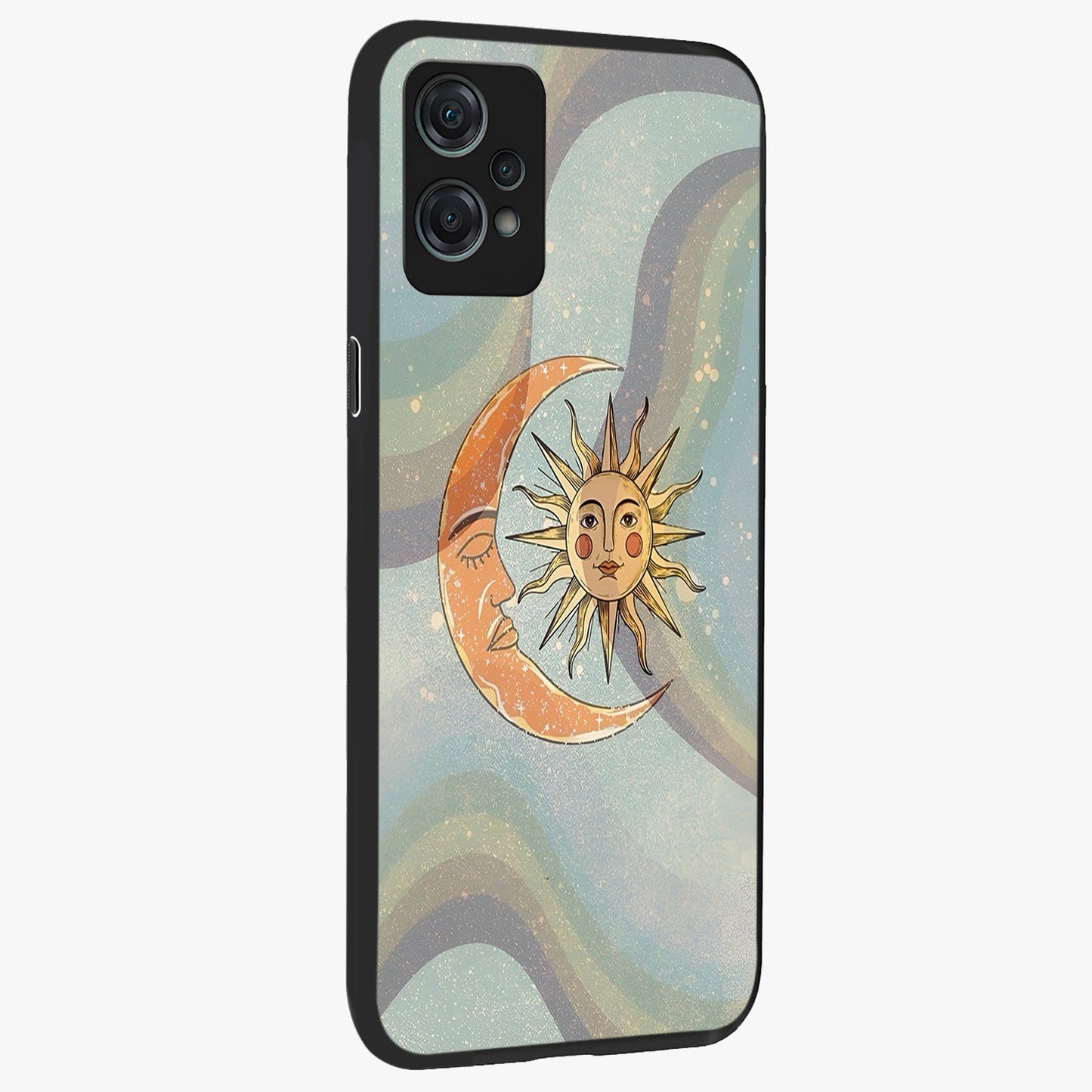 Celestial Harmony Vibes Glass Case for 1+Nord Ce 2 Lite side perspective highlighting harmonious detailing and sleek edges