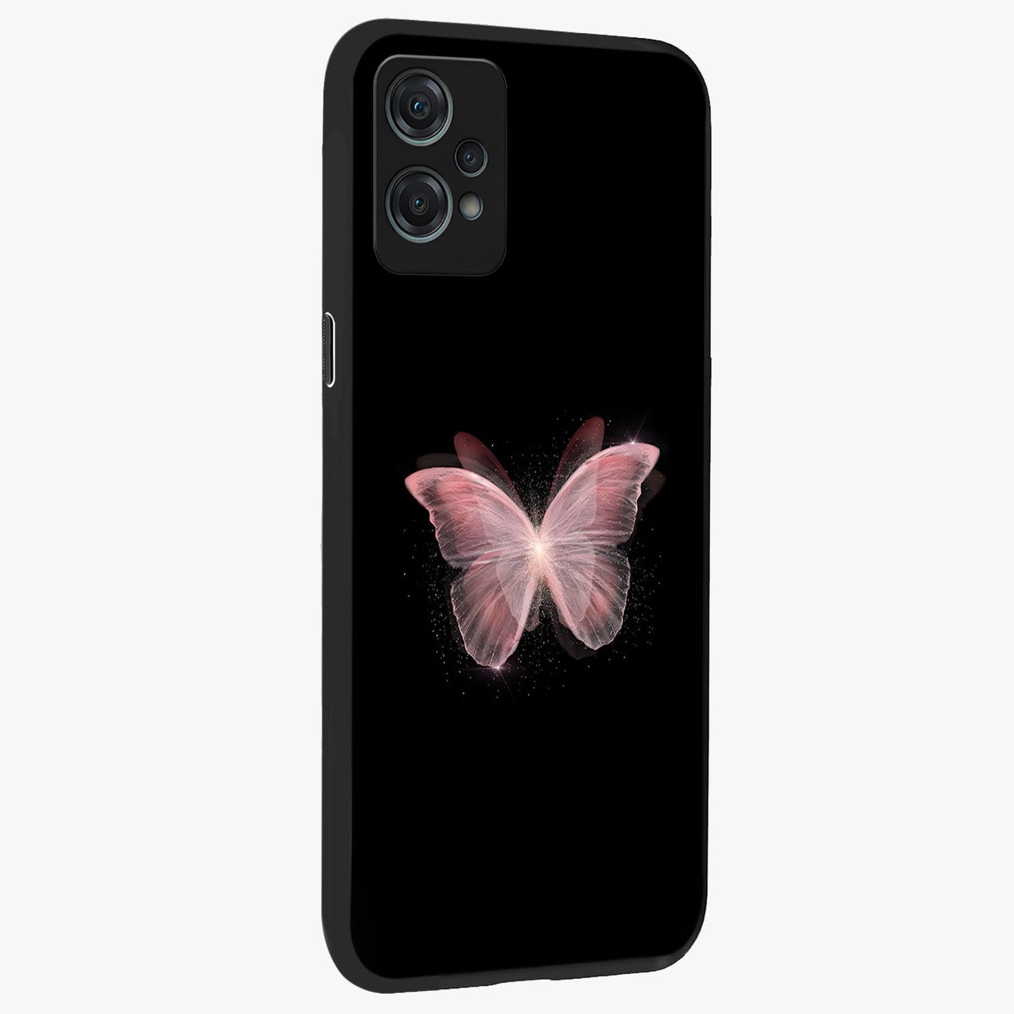 Celestial Wings Butterfly Glass Case for 1+Nord Ce 2 Lite side perspective highlighting intricate butterfly textures and smooth edges